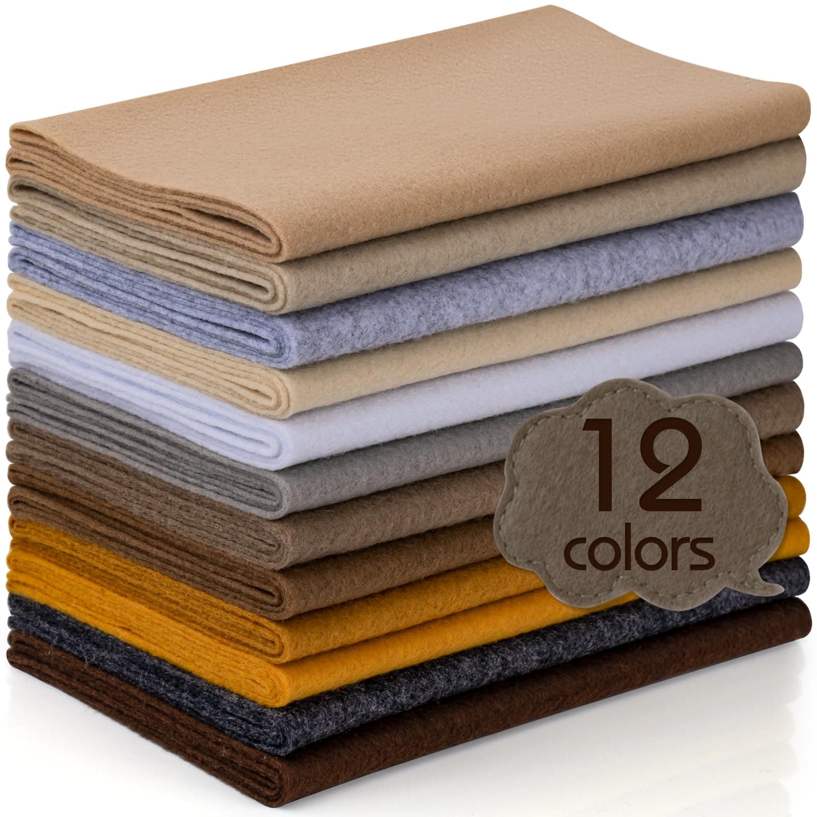 12 Rolls 8"x35" 1.4mm Thick Soft Felt Fabric Sheet 12 Assorted Brown Series Colors Felt Pack Pastel Felt Sheets for DIY Craft Sewing Squares Nonwoven Patchwork