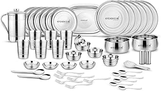 Premium Grade Quality Stainless Steel Dinner Set of 51 Pcs, Silver Touch Design - Attractive & Stylish Looks - Add Grace to Your Kitchen - Exclusive Kitchen Set for Home - Highly Durable