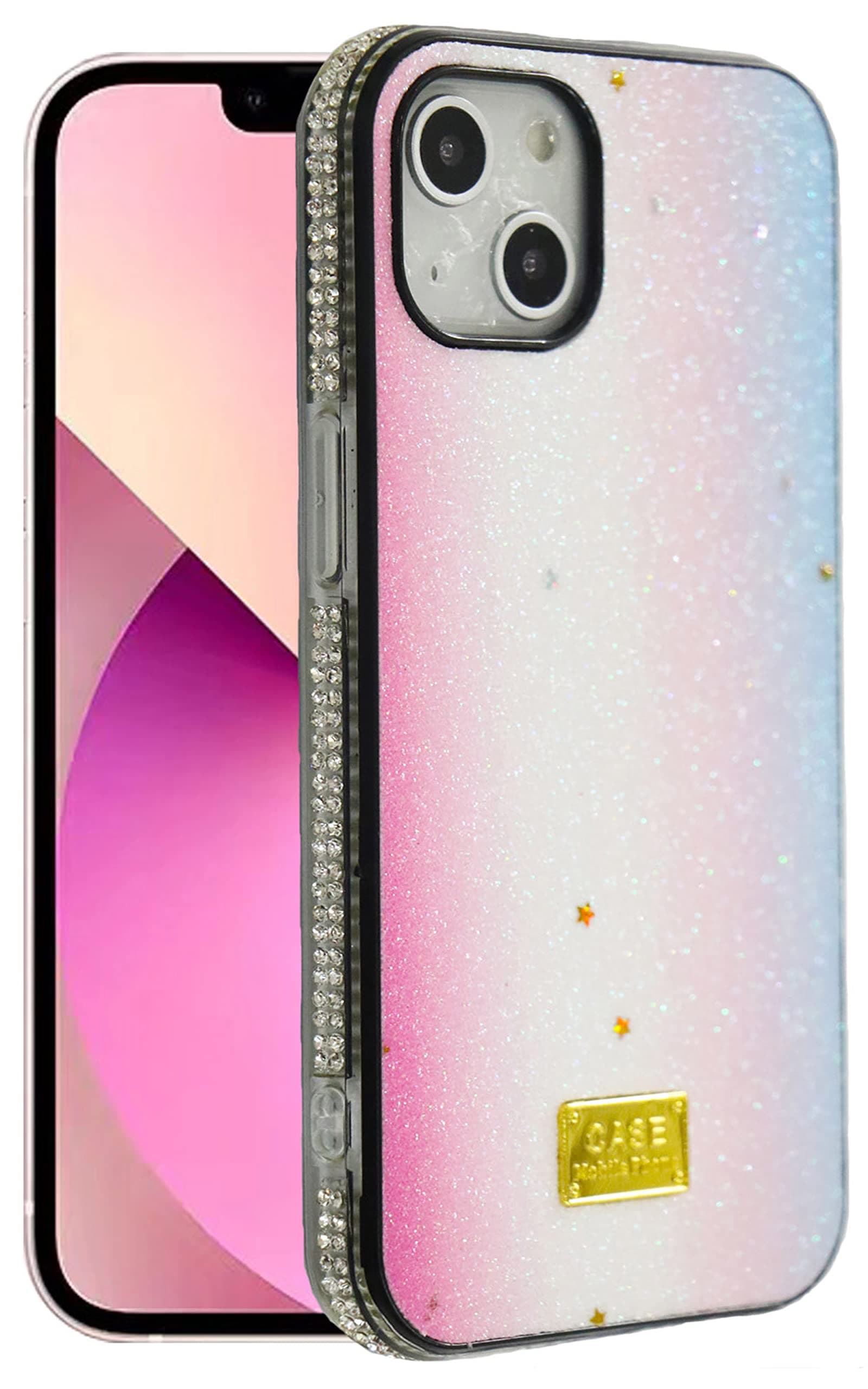 Umhlaba Compatible with iPhone 13 case Luxury Sparkly Glitter Bling Shiny Cases Gradient Girls Girly Cute Pretty for Women Phone Cover Bumper 5g 6.1 inch (Pink)