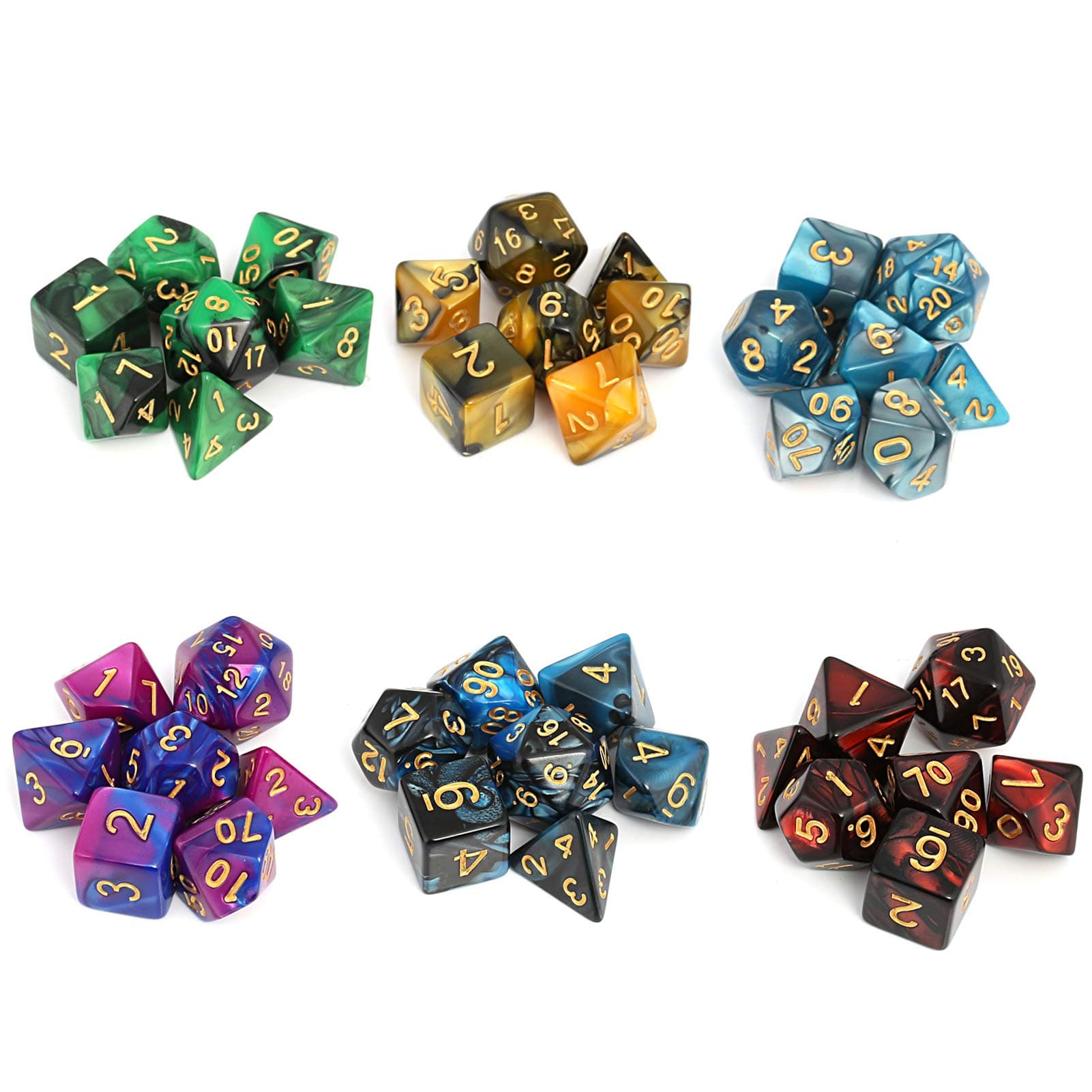 Moncolis 6x 7 Polyhedral Dice for Dungeons and Dragons DND RPG MTG Table Games, Dual Color - Golden Number