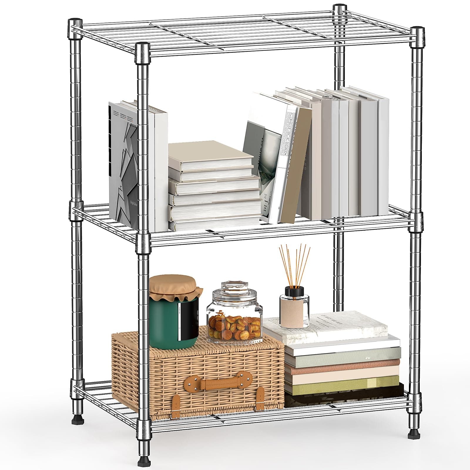 M MZG 450 lbs Wire Storage Shelving 3-Tier Utility Shelving Unit Steel Organizer Wire Rack for Home,Kitchen,Office,Chrome(11.8" D x 17.7" W x 26.4" H)