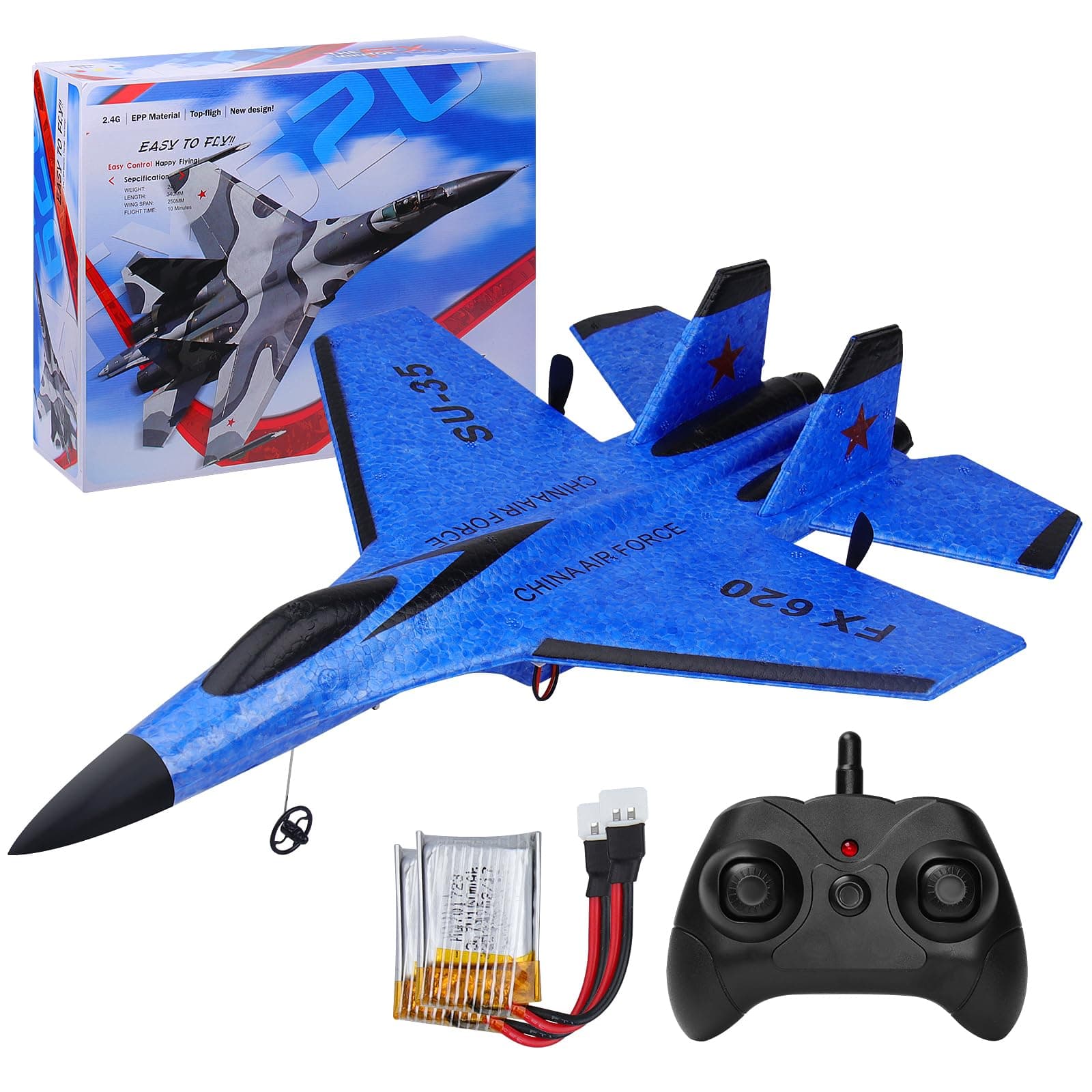 Rc Plane 2Ch Remote Control Plane Su35 Rc Jet 2.4Ghz Rc Airplane Rtf Easy To Fly Fx620 Airplane Toys For Beginner, Kids And Adults,With Night Lights Usb Charging ¼Blue ¼