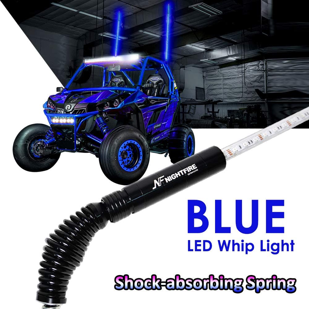 Blue 5FT LED Whip Light Flag Pole w/Quick Release Shock-Absorbing Spring ATV Safety Flags Lighted Antenna Light Whips for RZR UTV Quad Buggy Whips (One Unit)