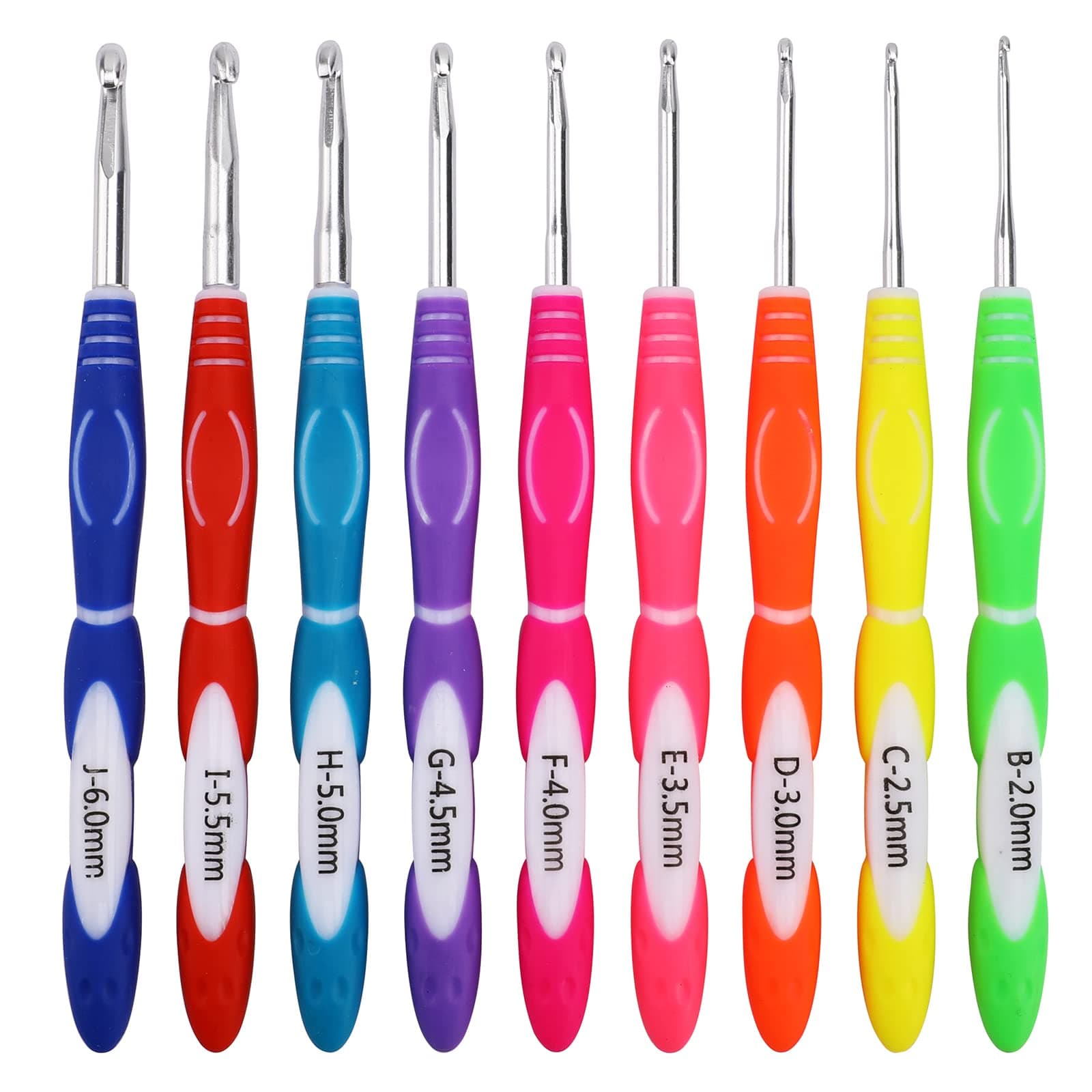 KOKNIT9 Pcs Crochet Hooks Set, B(2mm) - J(6mm) Ergonomic Crochet Handles with Smooth Deep Throat Hook, Best Gift for Loved Ones