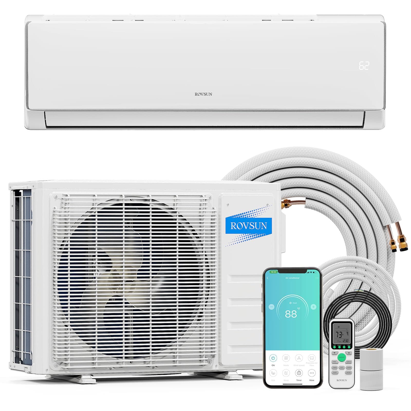 11500 BTU Wifi Enabled Mini Split Air Conditioner & Heater, 17 SEER2 230V Inverter Ductless Wall AC Unit with Pre-Charged Condenser, Heat Pump & Installation Kit