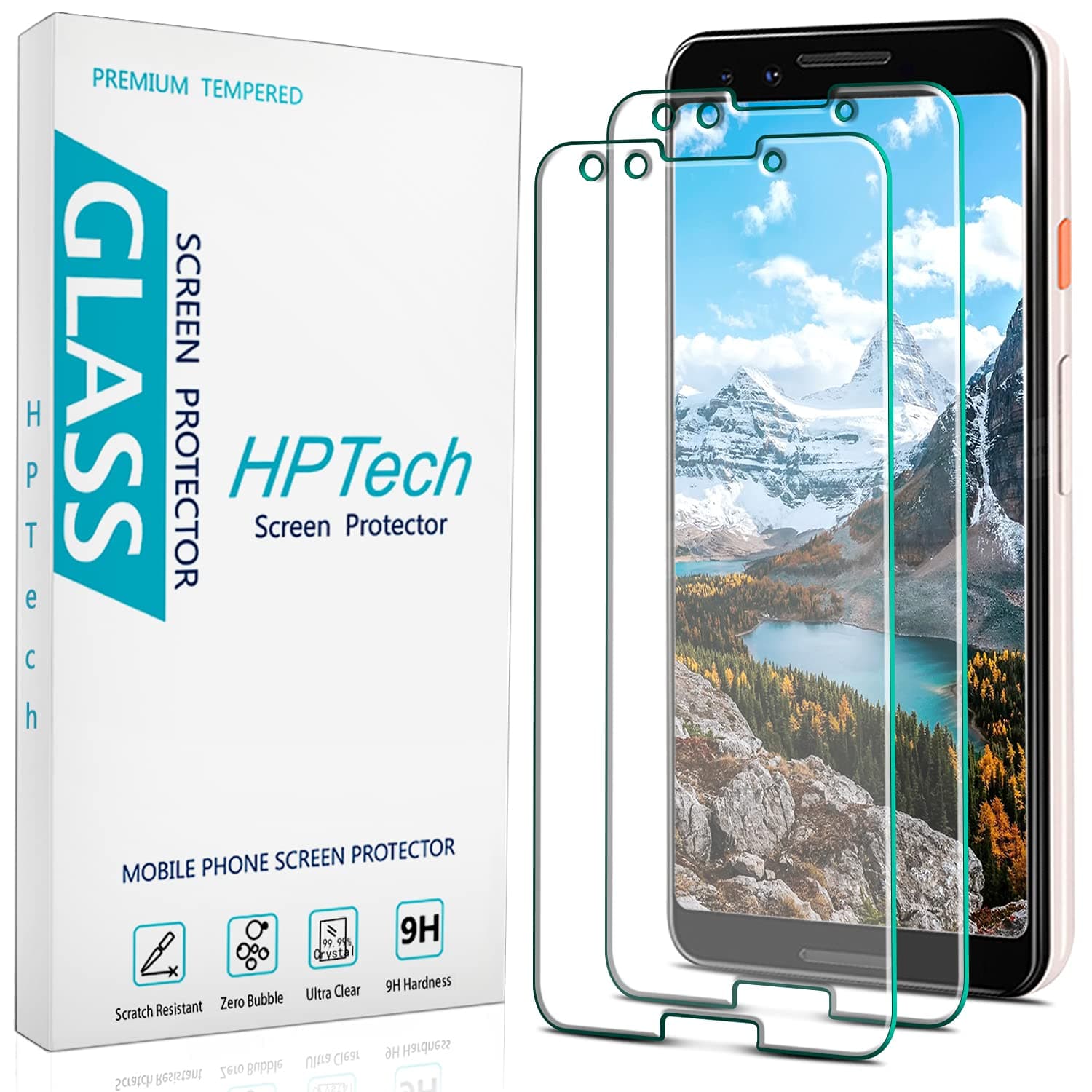 HPTech (2 Pack) Designed for Google (Pixel 3) Tempered Glass Screen Protector, Anti Scratch, Bubble Free