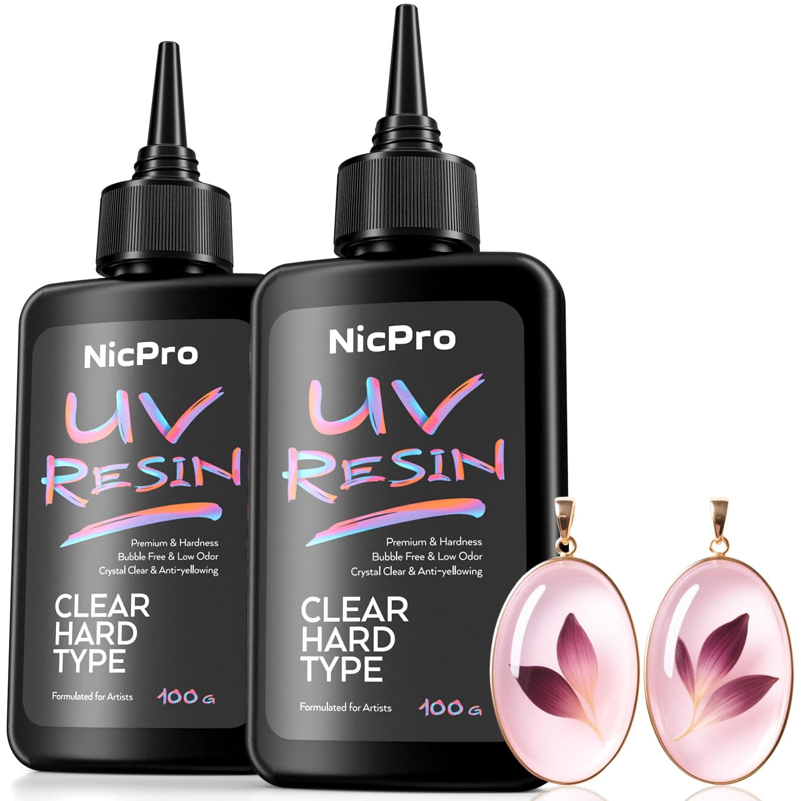 Nicpro UV Resin 200g, 2 PCS Crystal Clear UV Glue Hard, High Viscosity & Quick Curing UV Epoxy Resin Kit for Jewelry Making, Craft, Doming, Coating and Casting