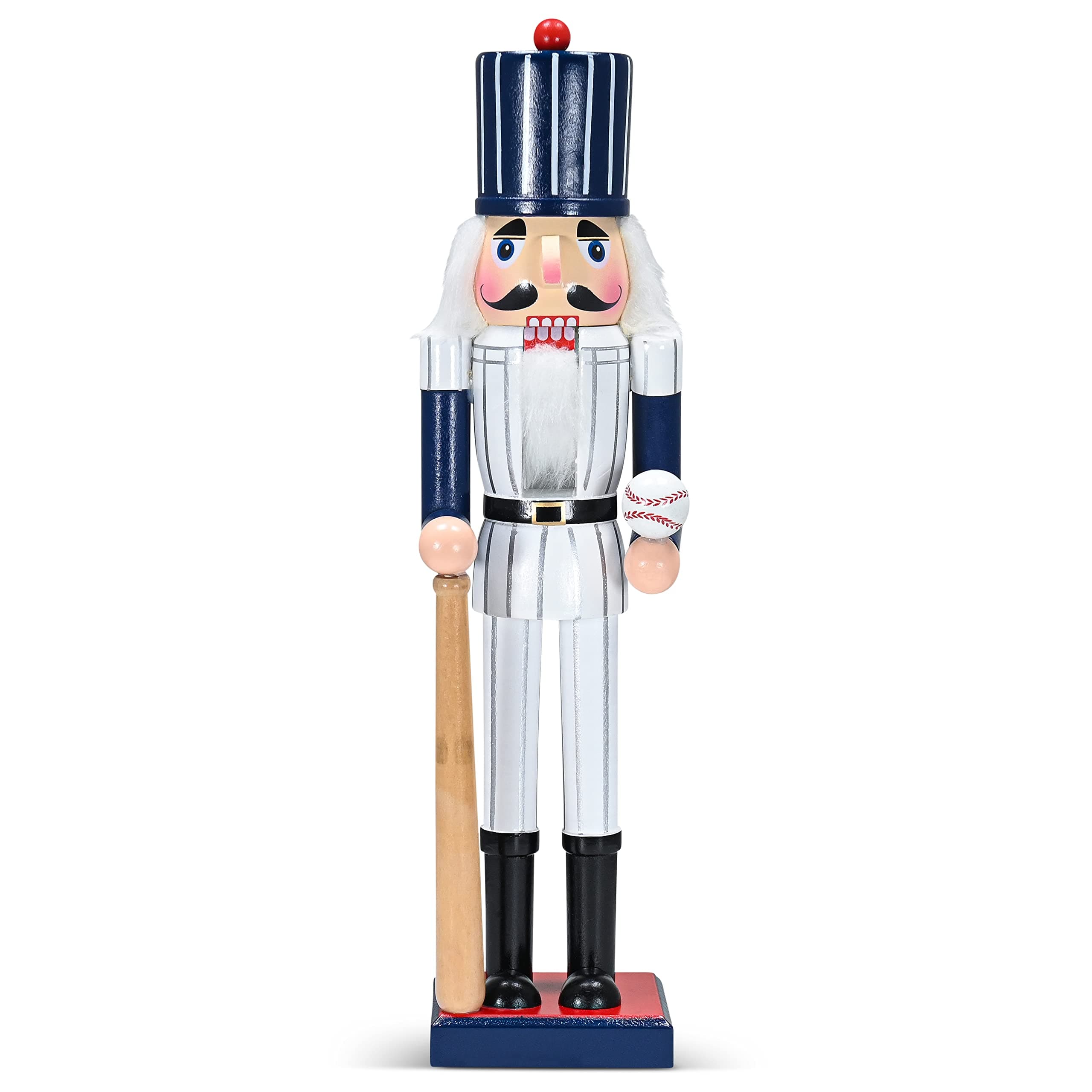 Ornativity Christmas Baseball Player Nutcracker - Baseball Player Figure with White Pin Stripe Uniform and Bat Xmas Sports Holiday Decor Nutcracker 15"
