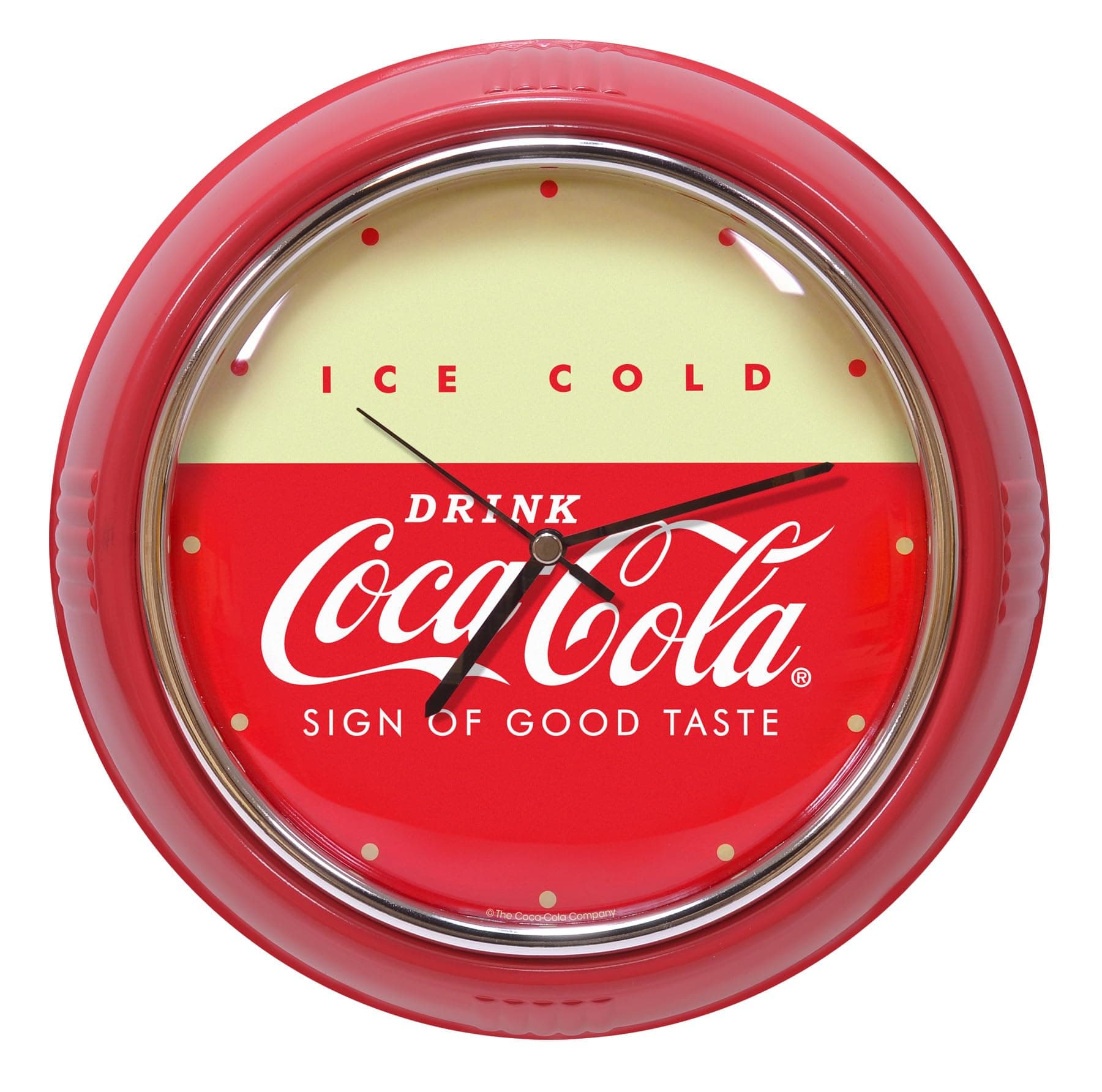 Drink Coca Cola Retro Refrigerator Style Round Diner Wall Clock, Red, 10 Inch