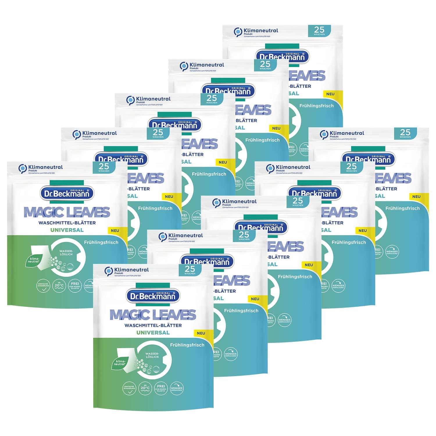 Dr. BeckmannMagic Leaves Universal Detergent Sheets | Pre-Dosed & Water-Soluble Wash Sheets | Space-Saving and Easy to Use | 10 x 25 Sheets