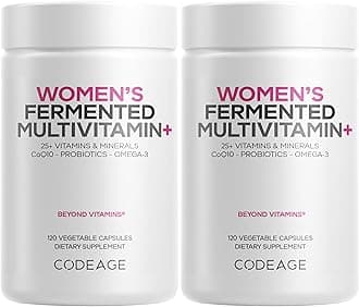 Codeage Women’s Daily Multivitamin, 25+ Vitamins & Minerals, Fermented, Organic Whole Foods, Probiotics Supplement - Vitamin A, B, C, D, E & K, Omega 3, Zinc – Vegan - 2 Pack