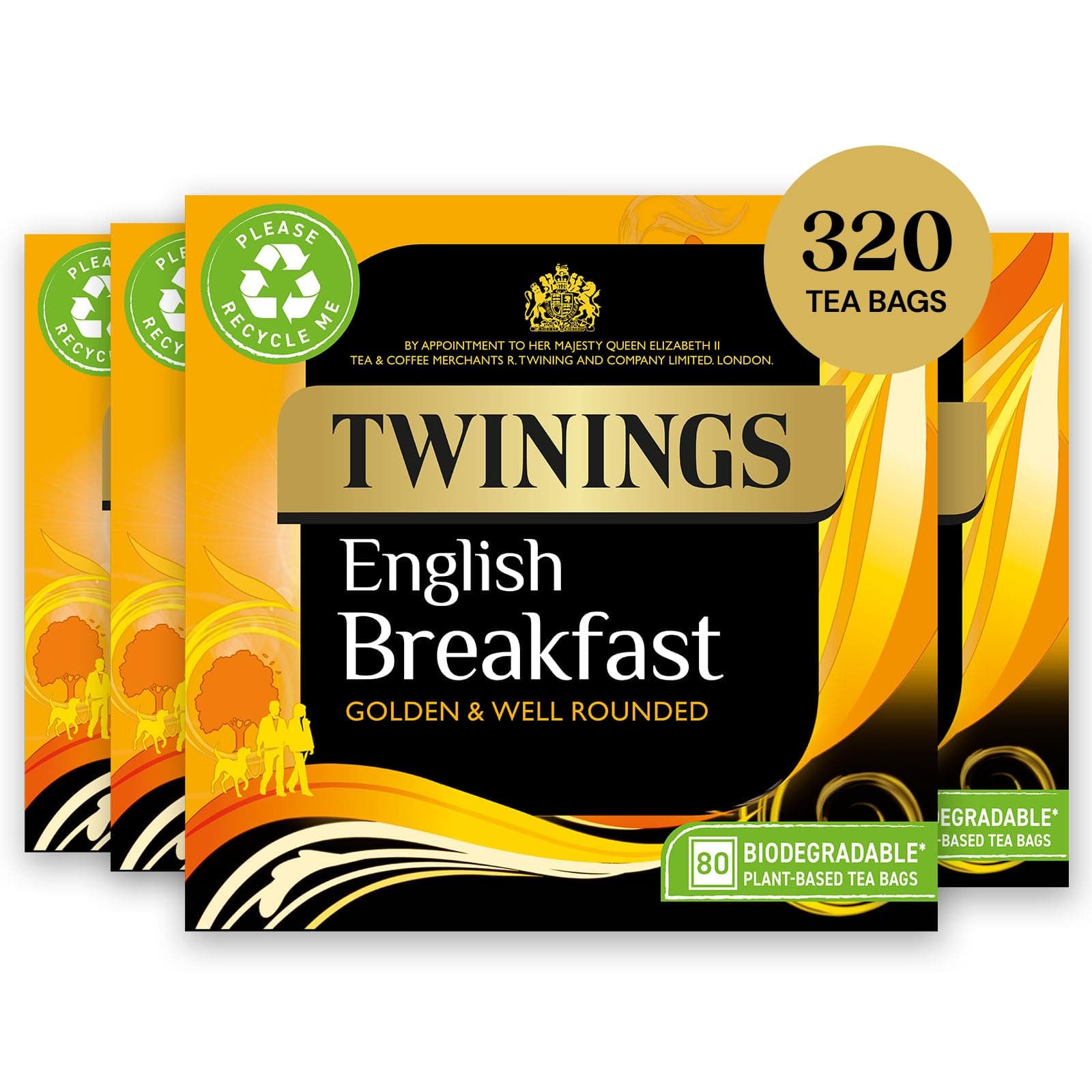 Twinings English Breakfast Tea, 4 x 80 Biodegradable Plant-Based Tea Bags