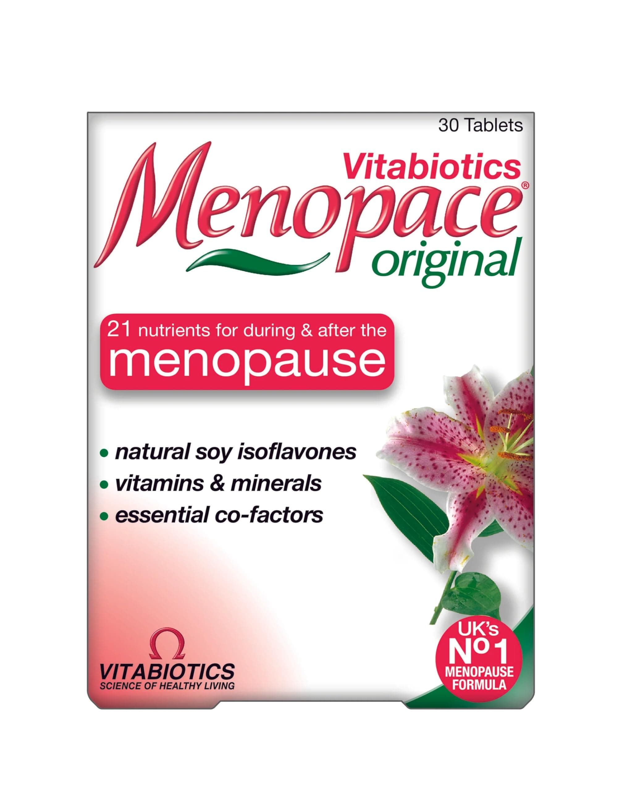 Menopace Original 30 Tablets | All-Round Support During & After Menopause | Hormone Regulation - Bone Health - Skin & Hair - Heart Health - Active Lifestyle | 22 Nutrients: Vitamins & Soya Isoflavones