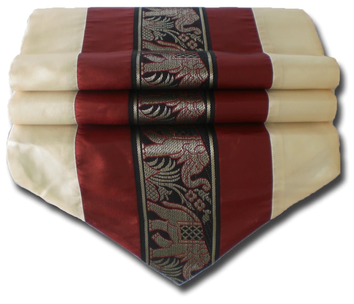 Thai silk elephant table runner, cream and red, for kitchen or living room, dimensions 200 cm x 30 cm