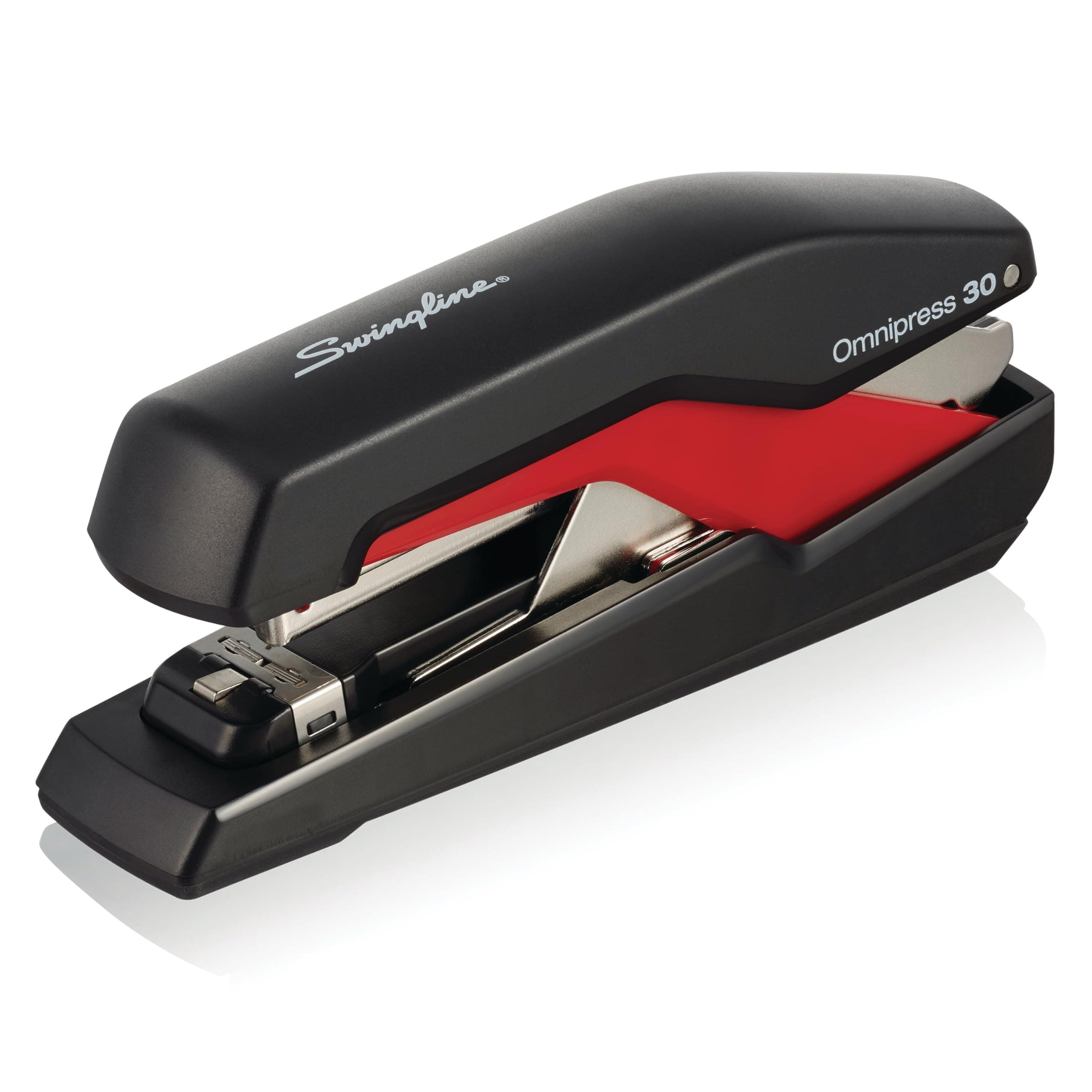 Stapler, Omnipress 30 Stapler, Press Anywhere for Easier Use", 30 Sheet Capacity, Black/Red (5000586A)