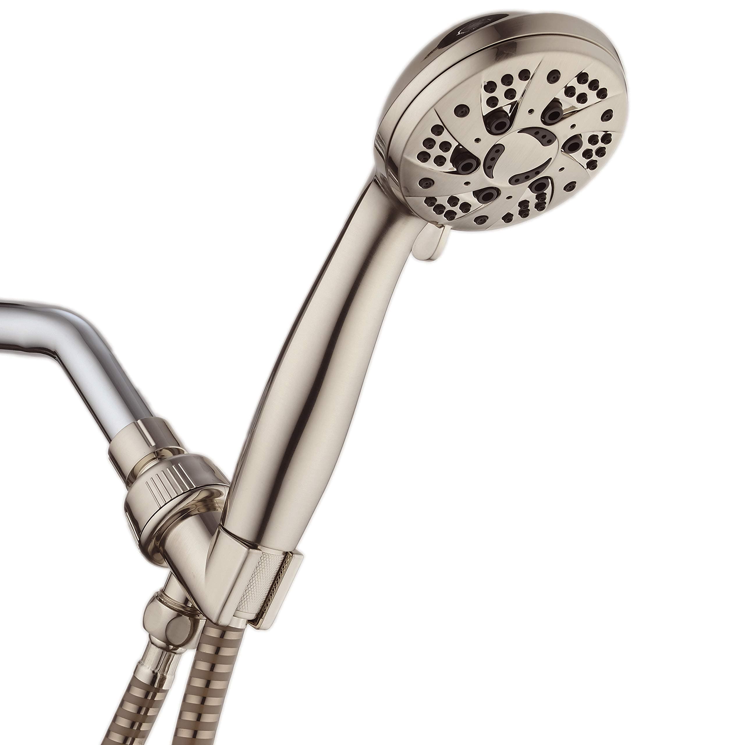 AquaDance High Pressure 6-Setting Hand Held Shower Head with Extra-Long 6 Foot Hose & Bracket – Anti-Clog Nozzles - USA Standard Certified - Top U.S. Brand - ALL BRUSHED NICKEL