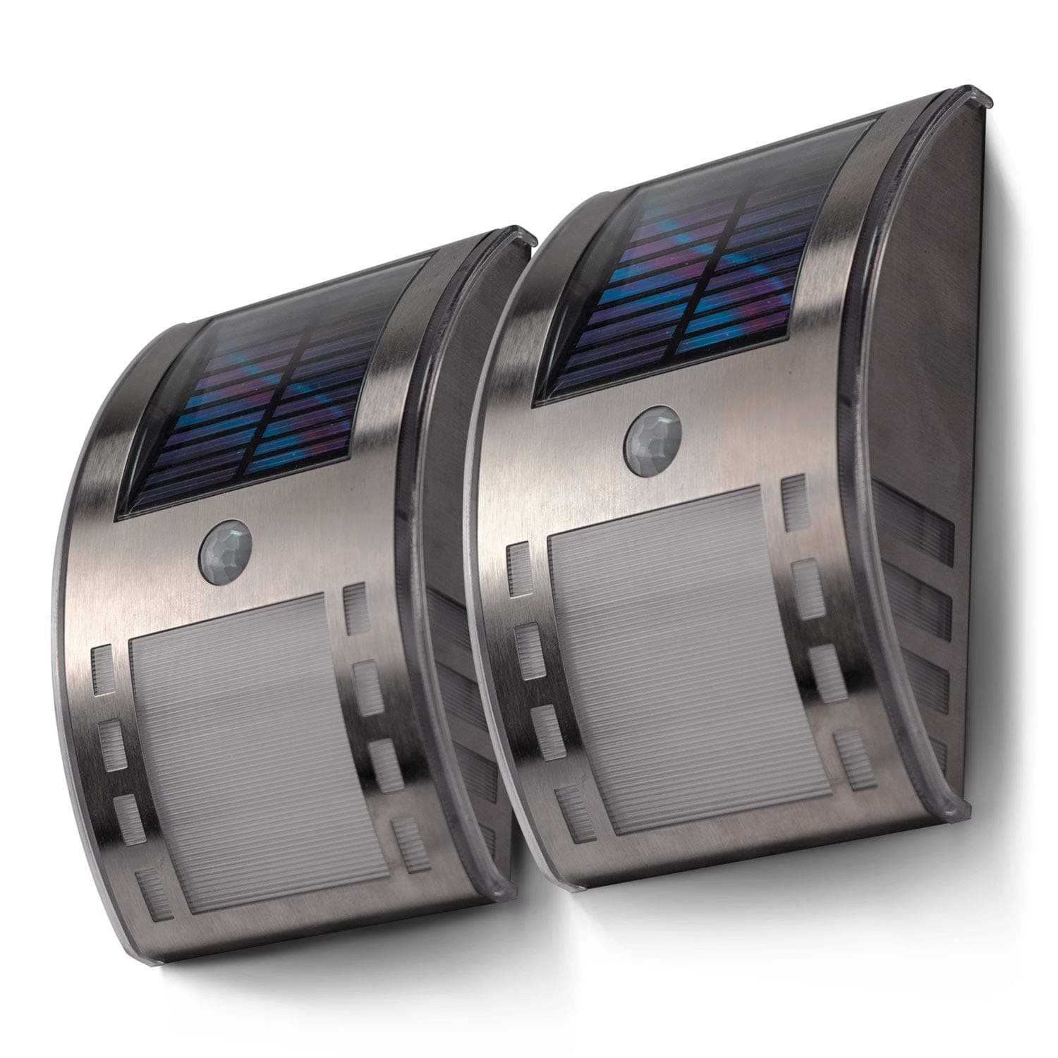 Home Zone Security Solar Wall Lights - Motion Sensor Solar Fence Post and Outdoor Step Lights, Weatherproof with No Wiring Required, Stainless Steel (2-Pack)