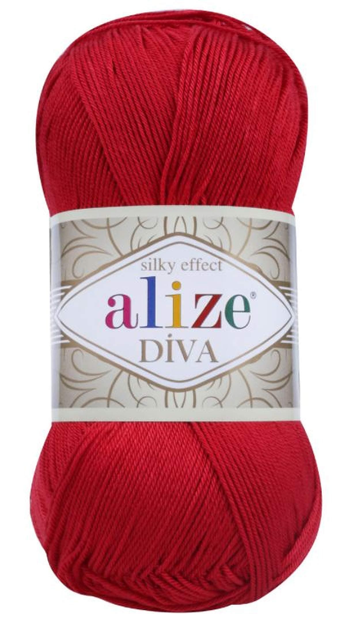 Alize Diva Silk Effect 100% Microfiber Acrylic Yarn 1 Ball/Skein 100gr 383yds Color (106 - Red)