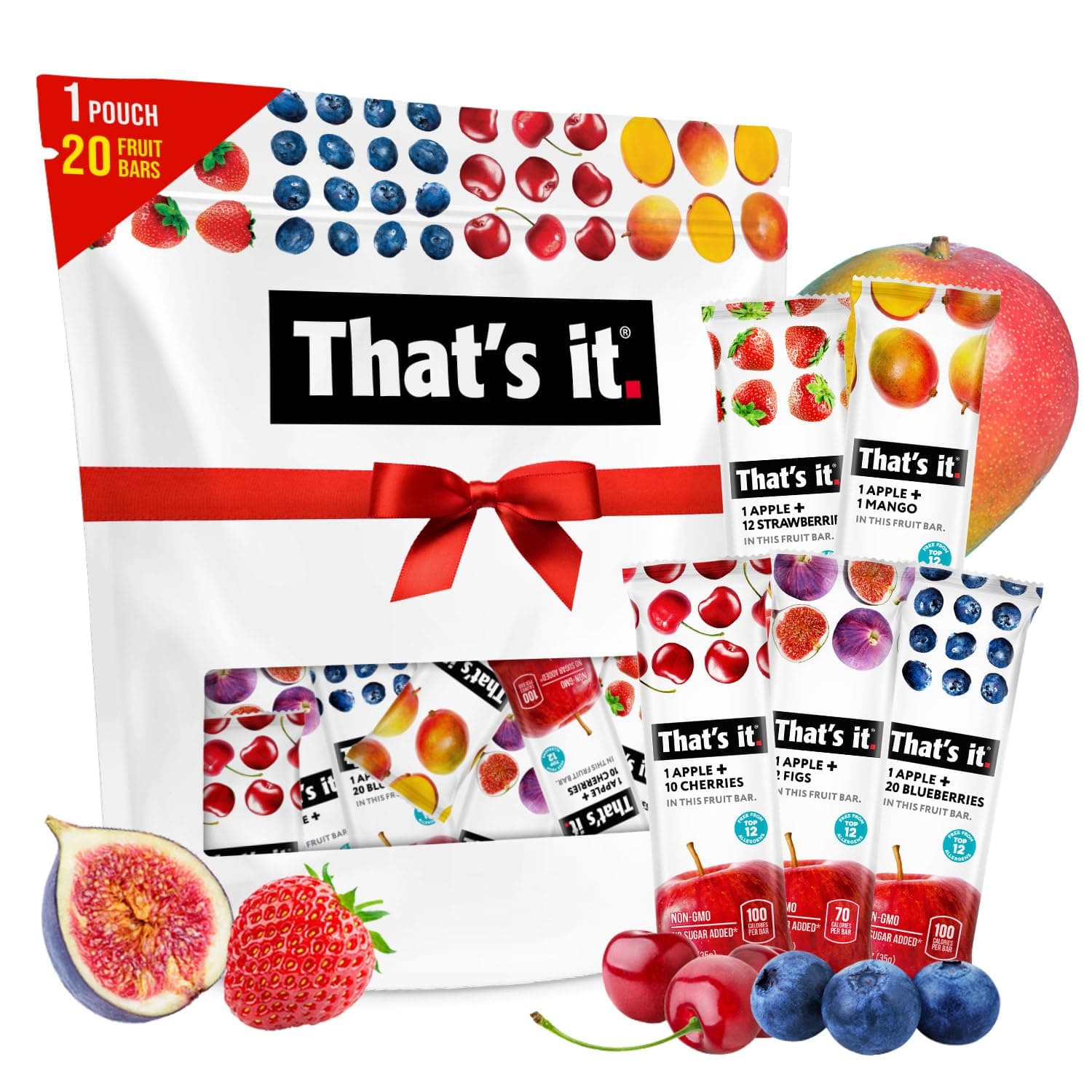 That’s it. Fruit Bars Variety Pack (20 Pack) | 100% Natural Fruit Snacks, Gluten-Free, Vegan & Low Carb | Healthy Snack Bars – Strawberry, Mango, Blueberry, Cherry & Fig