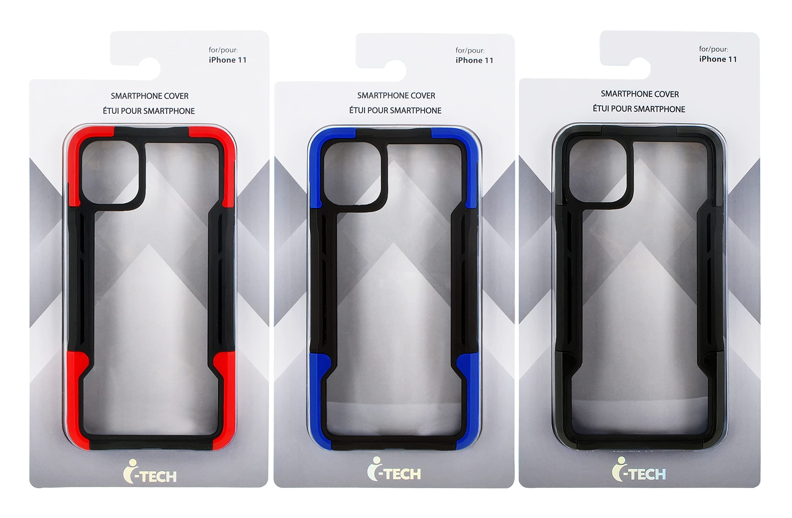 i-Tech Transparent Hard Case with Soft Edges for iPhone 11 (Red, Blue & Black) (3-Pack)