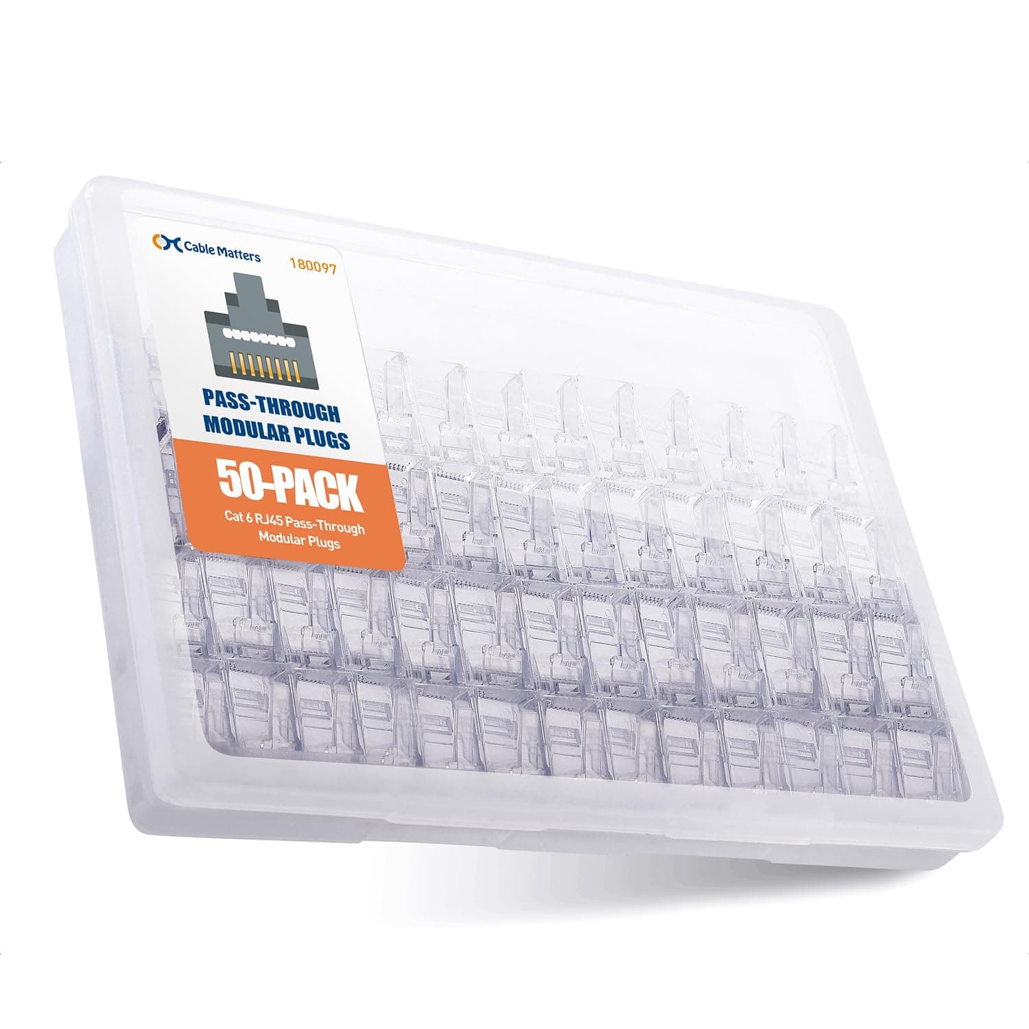 Cable Matters 50-Pack Cat 6 Pass Through RJ45 Connectors, 50µ Gold Plated (Cat 6 Ends / Cat6 Connector /RJ45 Modular Plugs/Ethernet Plugs/Network Connector) for Solid or Stranded UTP Ethernet Cable