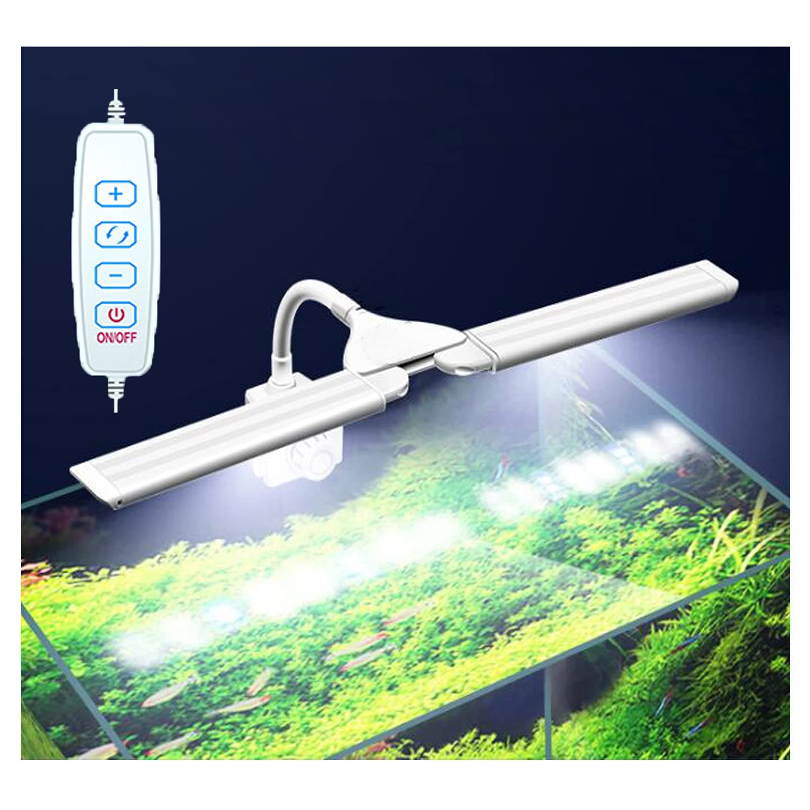 JackSuper7500K Aquarium LED Light, 3 Modes Adjustable Brightness 180° Adjustable Light Shell for Reef Fish Tank Plant Growth Blue & White LEDs 360° Rotatable LED Light