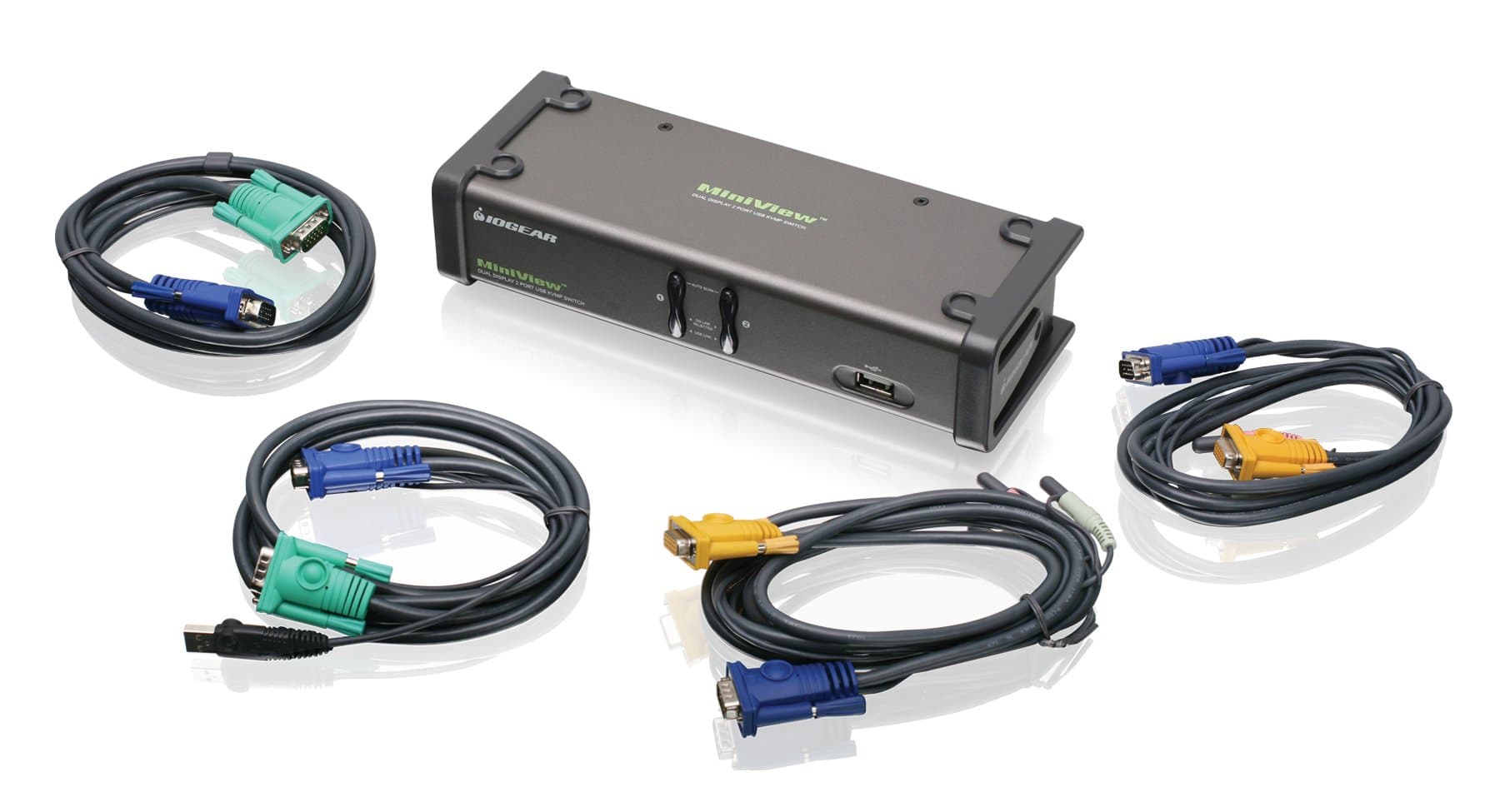 2-Port Dual View KVM Switch with Audio and USB Peripheral Sharing, w/Full Set of Cables, (GCS1742 TAA Compliant)
