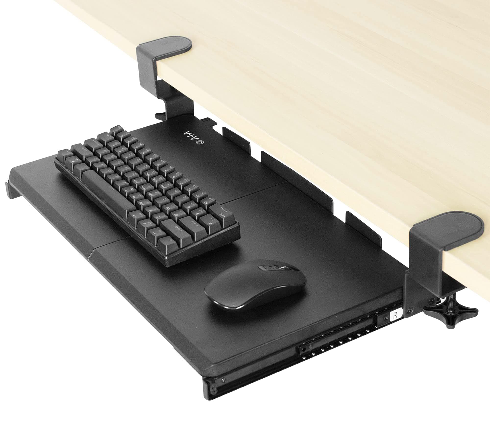 VIVO Small Keyboard Tray Under Desk Pull Out with Extra Sturdy C Clamp Mount System, 20 (26 Including Clamps) x 11 inch Slide-Out Platform Computer Drawer for Typing, Black, MOUNT-KB05ES