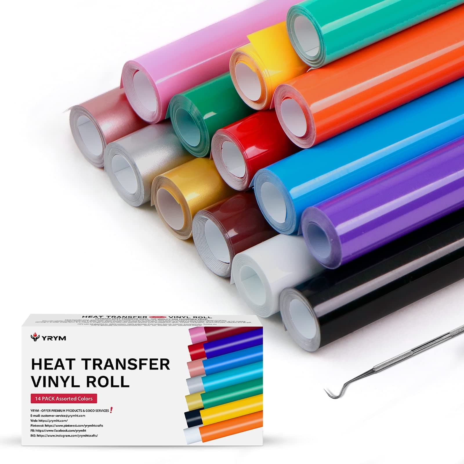 YRYM HTV Heat Transfer Vinyl Bundle - 14 Pack 12" x 3 Feet Heat Transfer Vinyl Roll with 14 Popular Colors HTV Roll