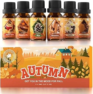 Autumn Essential Oil Set, Fragrance Oil Set for Diffuser, Soap & Candle Making, Humidifiers - Apple Spice, Pumpkin Pie, Pine, Cinnamon, Vanilla, Snickerdoodle Scents Oils for Home Care 6x10ml