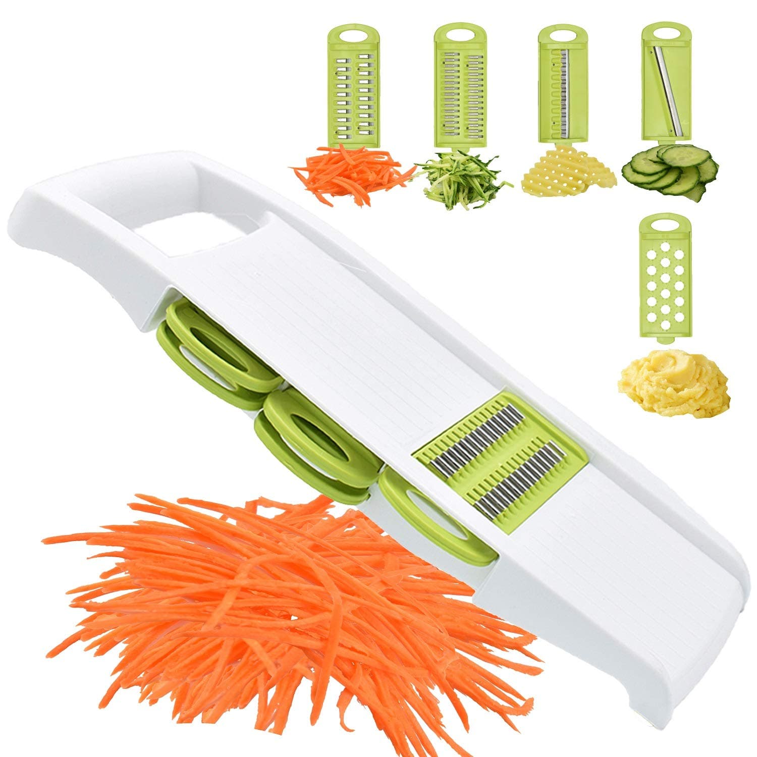 5 in 1 Mandolin Slicer Vegetable Slicer Mandolin Multi Blade Potato Vegetable Slicer Vegetable Cutter Julienne Shredder Potato Slicer Green