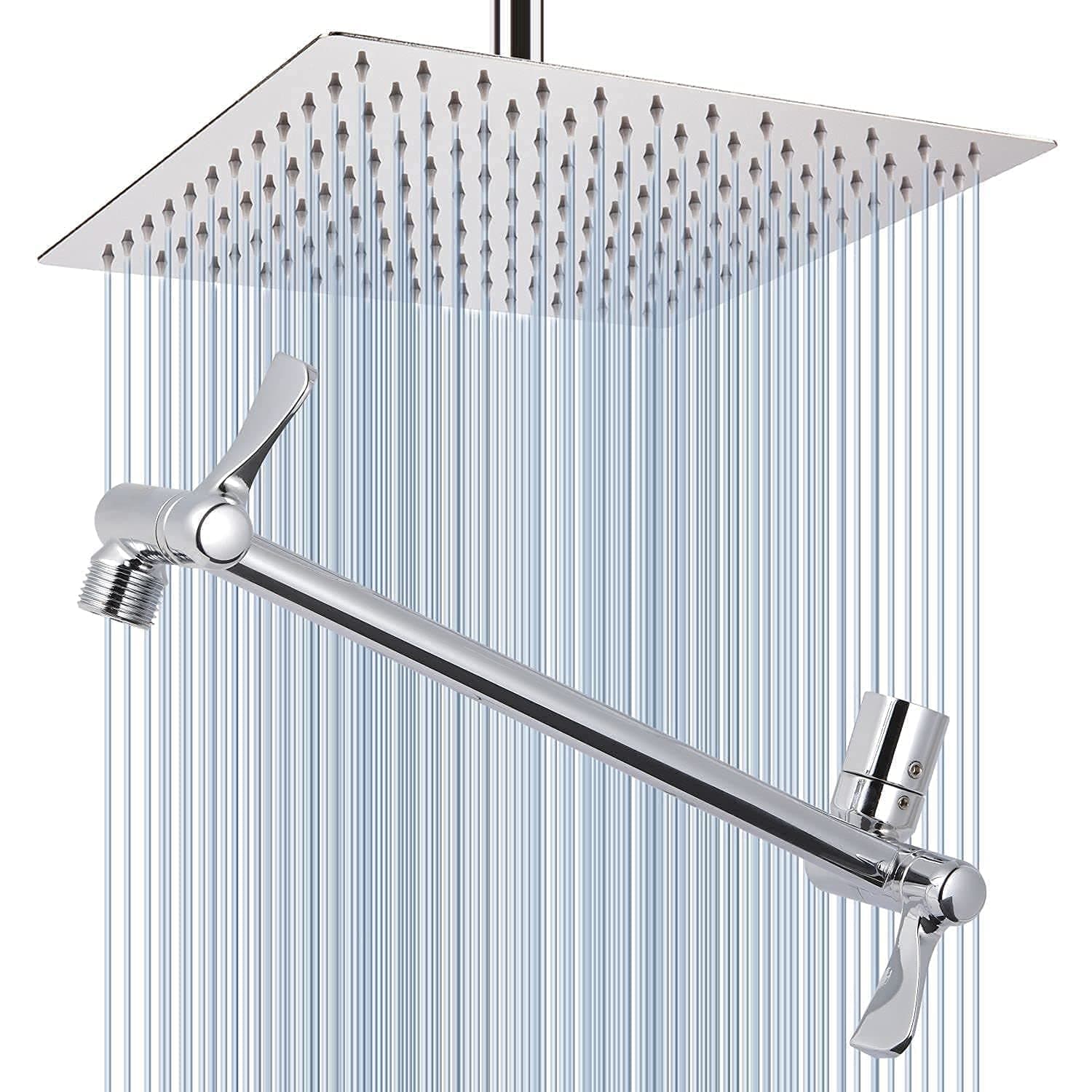 12" Rain Shower Head with 11" Adjustable Extension Arm - Voolan High Flow Large Rainfall Shower Head Made of 304 Stainless Steel - Perfect Replacement For Your Bathroom Showerhead