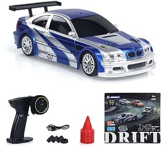 TOUCAN RC HOBBY1:43 Ready to Run Race Car Gyro Drift Car 4WD Traffic Cones Mini Toy for Boys with a Gyro (Blue)