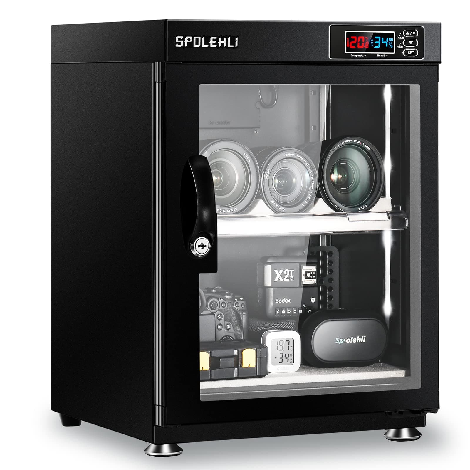 Dry Cabinet Camera Digital Control Dehumidifier 35L Electronic Dry Box with LED Lights Noiseless & Energy Saving for Camera Lens & Electronic Equipment Storage