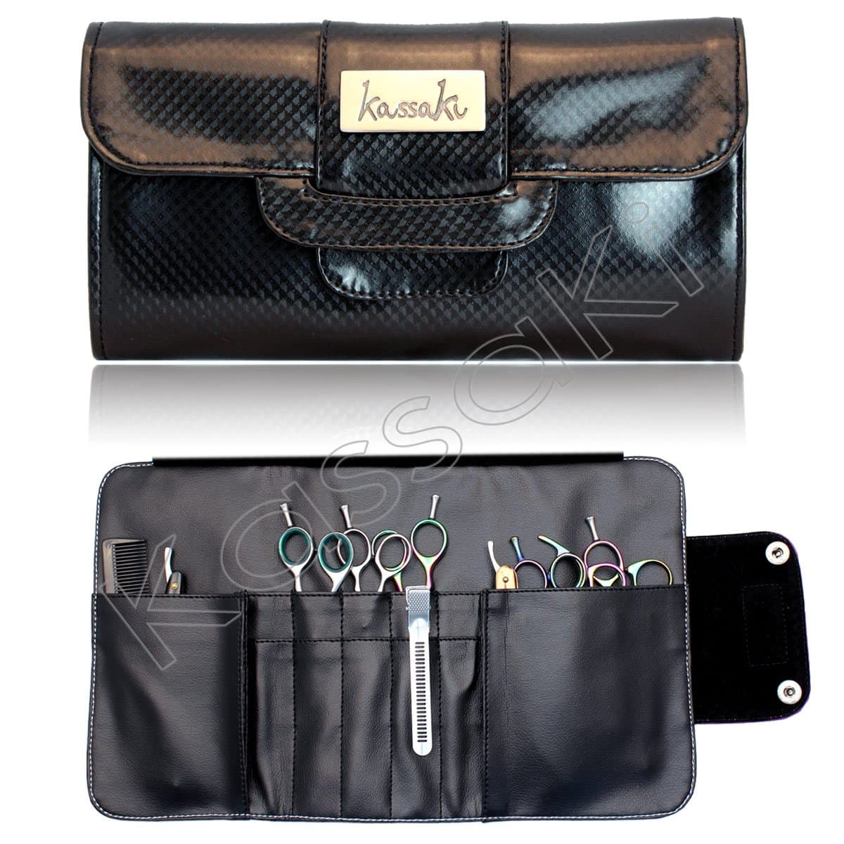 Scissor Case Tool Roll Designer Clutch Bag Pouch Storage Wrap for Hairdressers (Black)