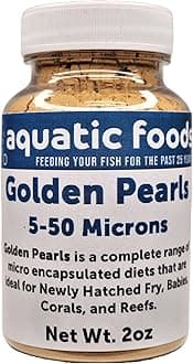 Aquatic Foods Inc. Golden Pearls 5-50 Microns (Powder) Newly Hatched Fry and Babies of Shrimp, Axolotls, Discus, Cichlids, Catfish, Tetras, Angel Fish, Guppies, Bettas, Corals, Reefs - 2oz Bottle