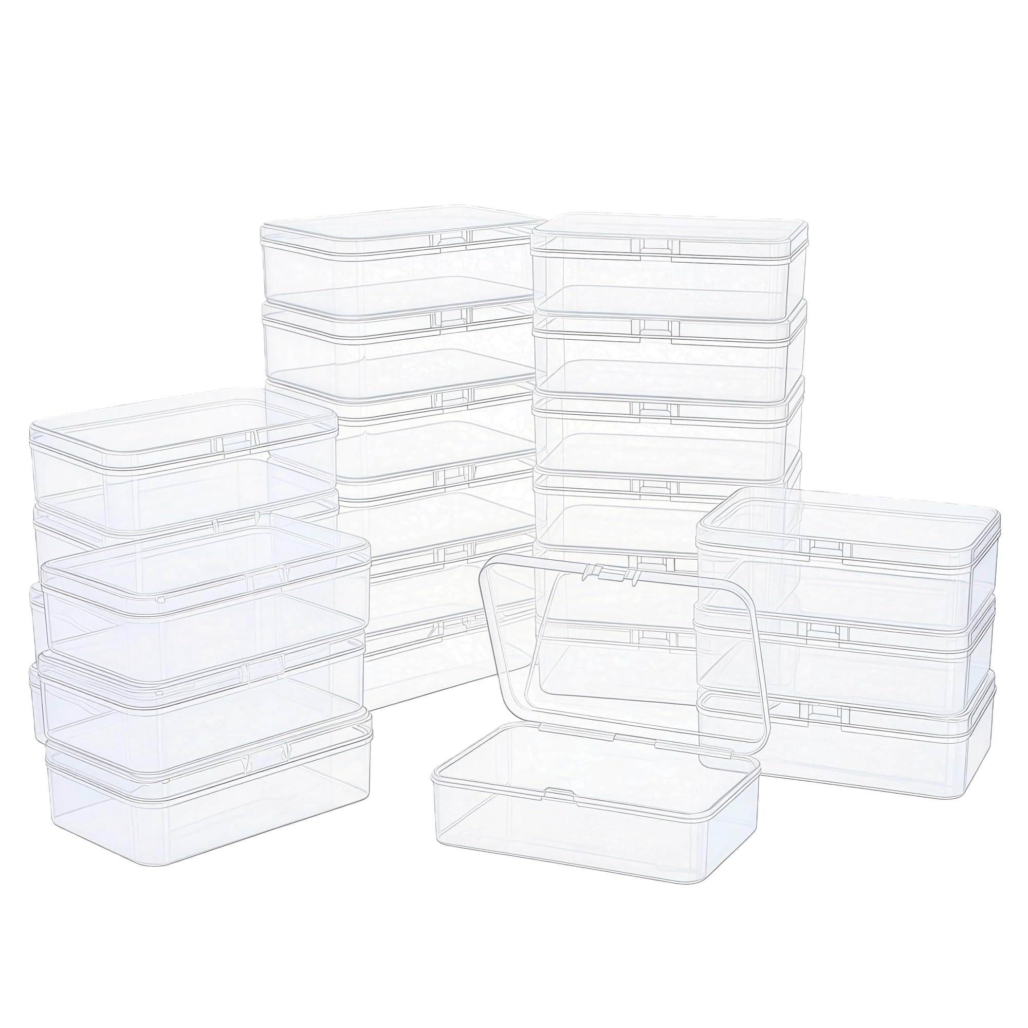 LJY 24 Pieces Rectangular Empty Mini Clear Plastic Organizer Storage Box Containers with Hinged Lids (Transparent, 125 x 85 x 35 mm)