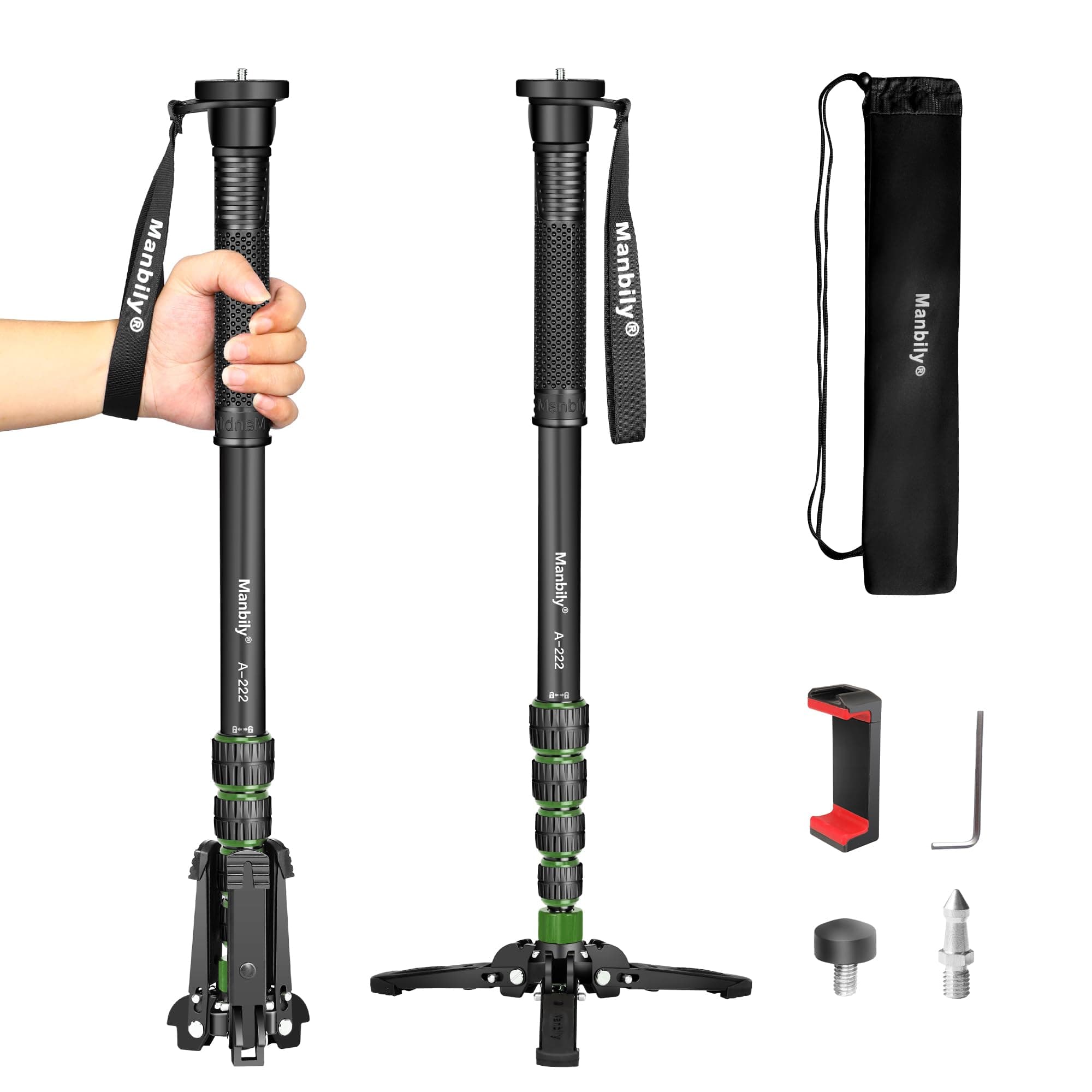Camera Monopod with Feet 5 Sections 67-in 170cm Extendable Portable Travel Aluminum Monopod with Removable Tripod Stand Base for DSLR Canon Nikon Sony Video Camcorder Max Load 15.5lbs(A-222)