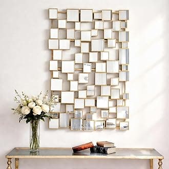 Gold Modern Wall Mirror - 45"×30" Large Metal Framed Decorative Mirror, Unique Mosaic Design Wall Mirrors for Living Room Entryway Hallway Home Art Decor