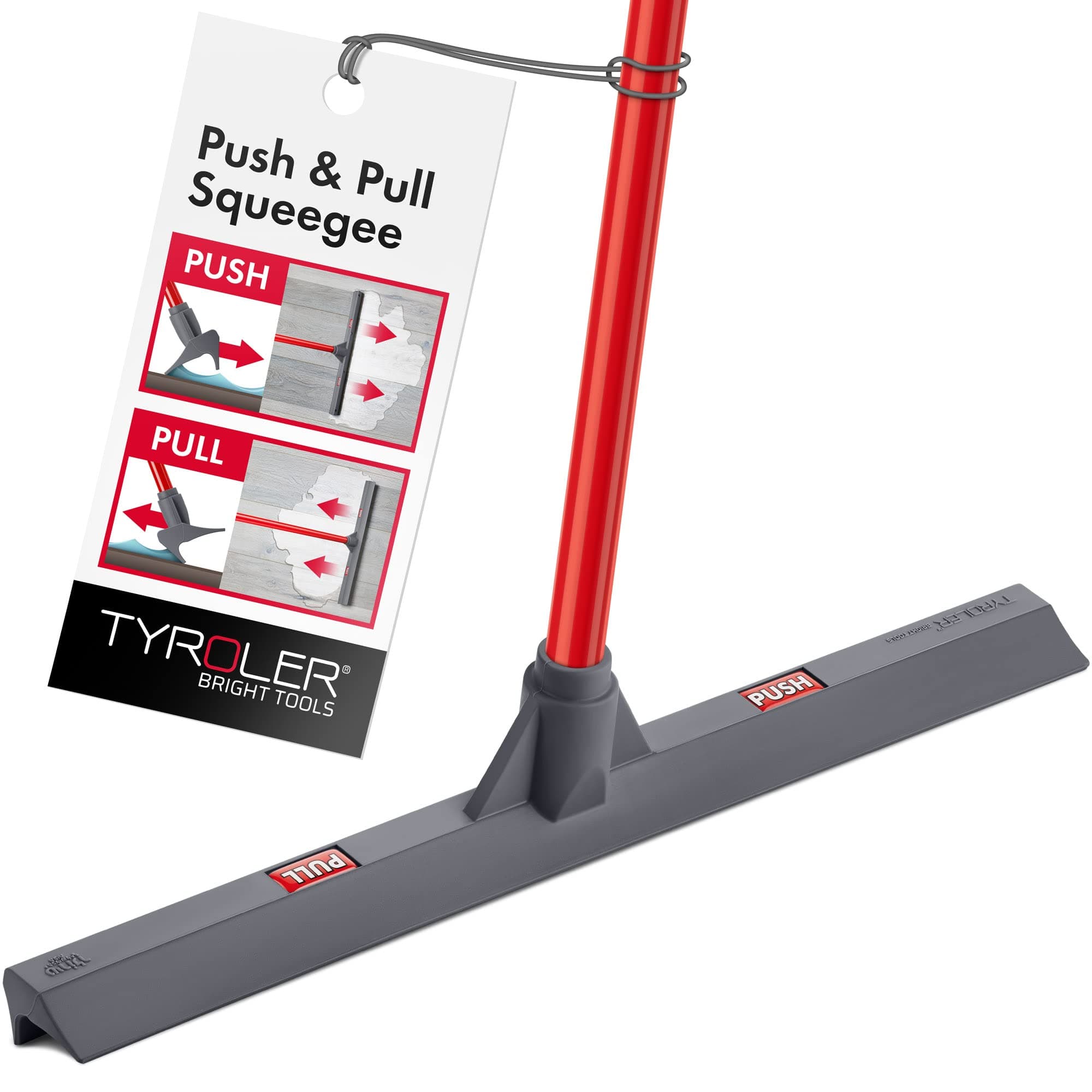 Tyroler Push & Pull Wet Room Floor Squeegee Heavy Duty | 44cm Head 100% Silicone, 140cm Aluminum 4-Part Long Handle Squeegee | Ideal for All Surfaces | Shower Squeegees | Squeegees Mop for Floors