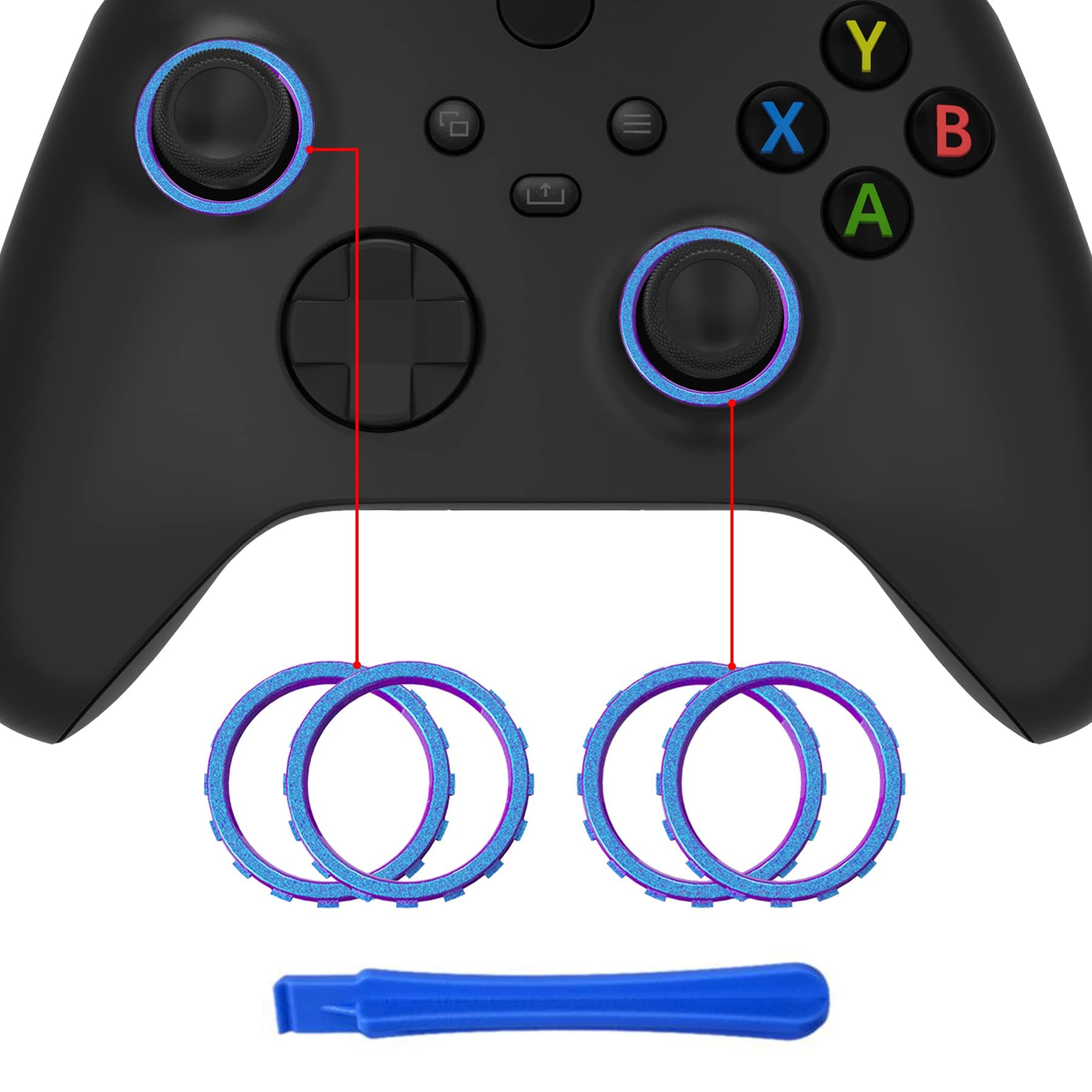 eXtremeRate Replacement Accent Rings for Xbox Elite Series 2 Core | for Elite Series 2 | for Xbox One Elite | for eXtremeRate ASR Version Shell for Xbox Series X/S Controller - Chameleon Purple Blue