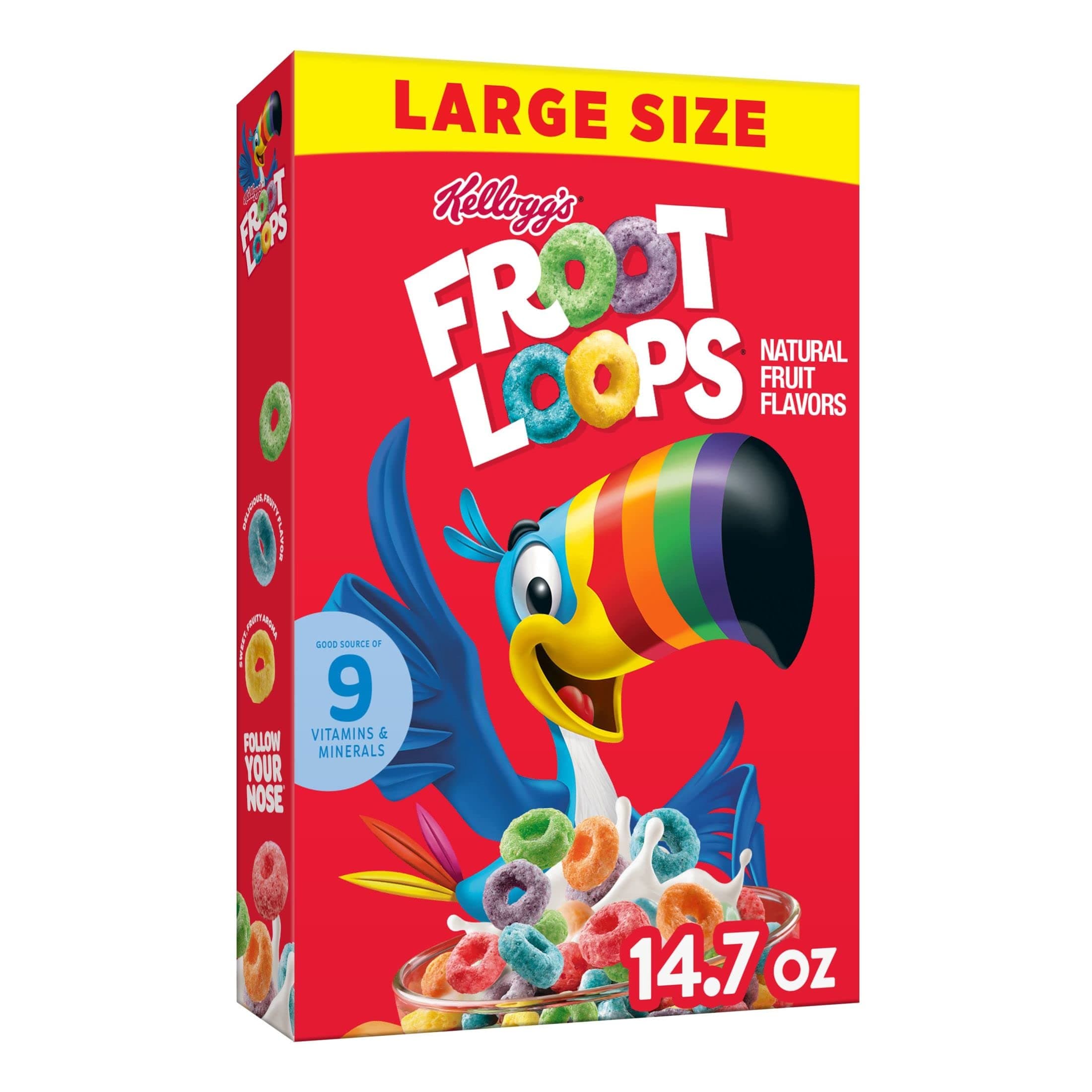 Froot Loops Breakfast Cereal, Fruit Flavored, Breakfast Snacks with Vitamin C, Large Size, Original, 14.7oz Box (1 Box)