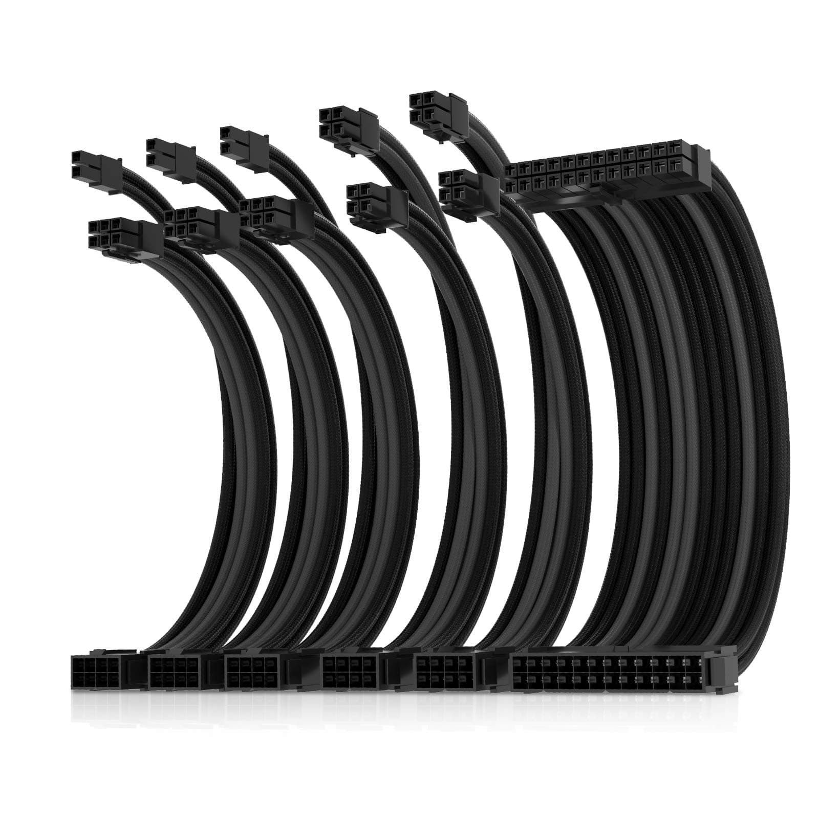 Power Supply Sleeved Cable for Power Supply Extension Cable Wire Kit 1x24-PIN/ 2x8-PORT (4+4) M/B,3x8-PORT (6+2) PCI-E 30cm Length with Combs(Dual EPS Black-Mix)