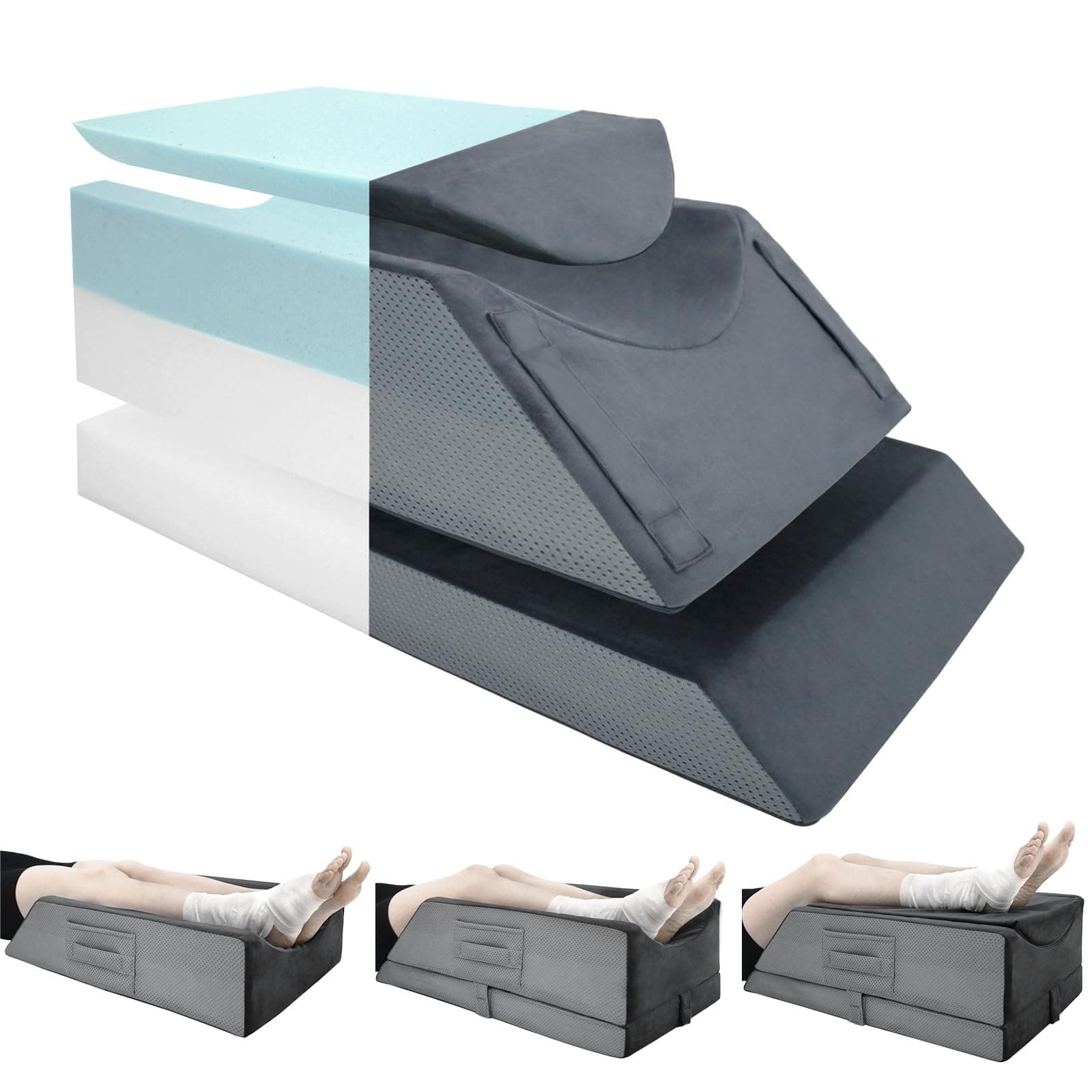 Leg Elevation Pillows for After Surgery,4-Height Adiustable Leg Elevating Pillow,Knee Surgery Recovery Equipment,Knee Pillow,Leg Pillow,Washable/Removable Cover(29"x16.5"x9.5")