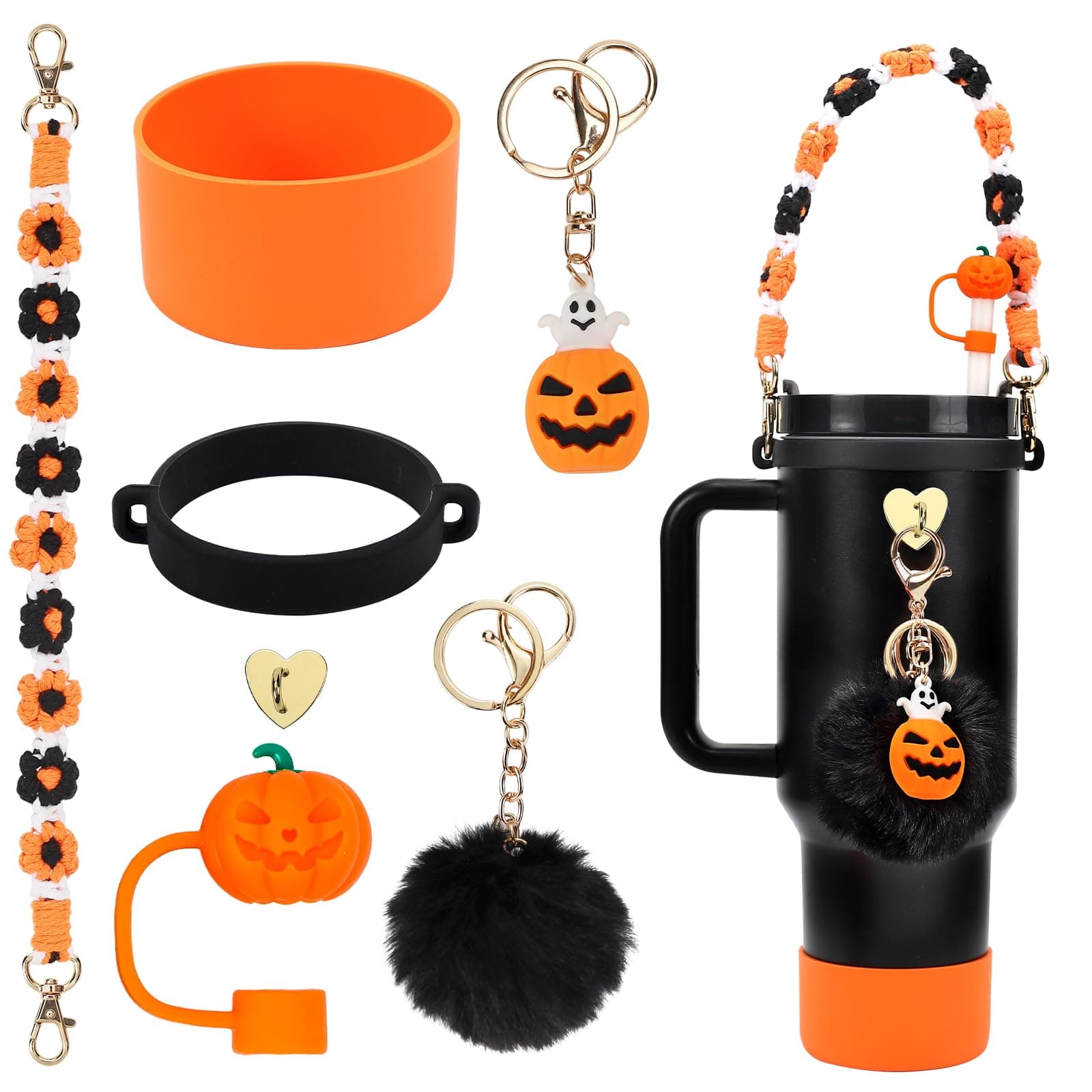 Stanley Cup Accessories Set Including Water Bottle Handle Strap, Siliocne Stanley Cup Boot, Siliocne Straw Cover, Stanley Charms for 40oz & 30oz Tumbler