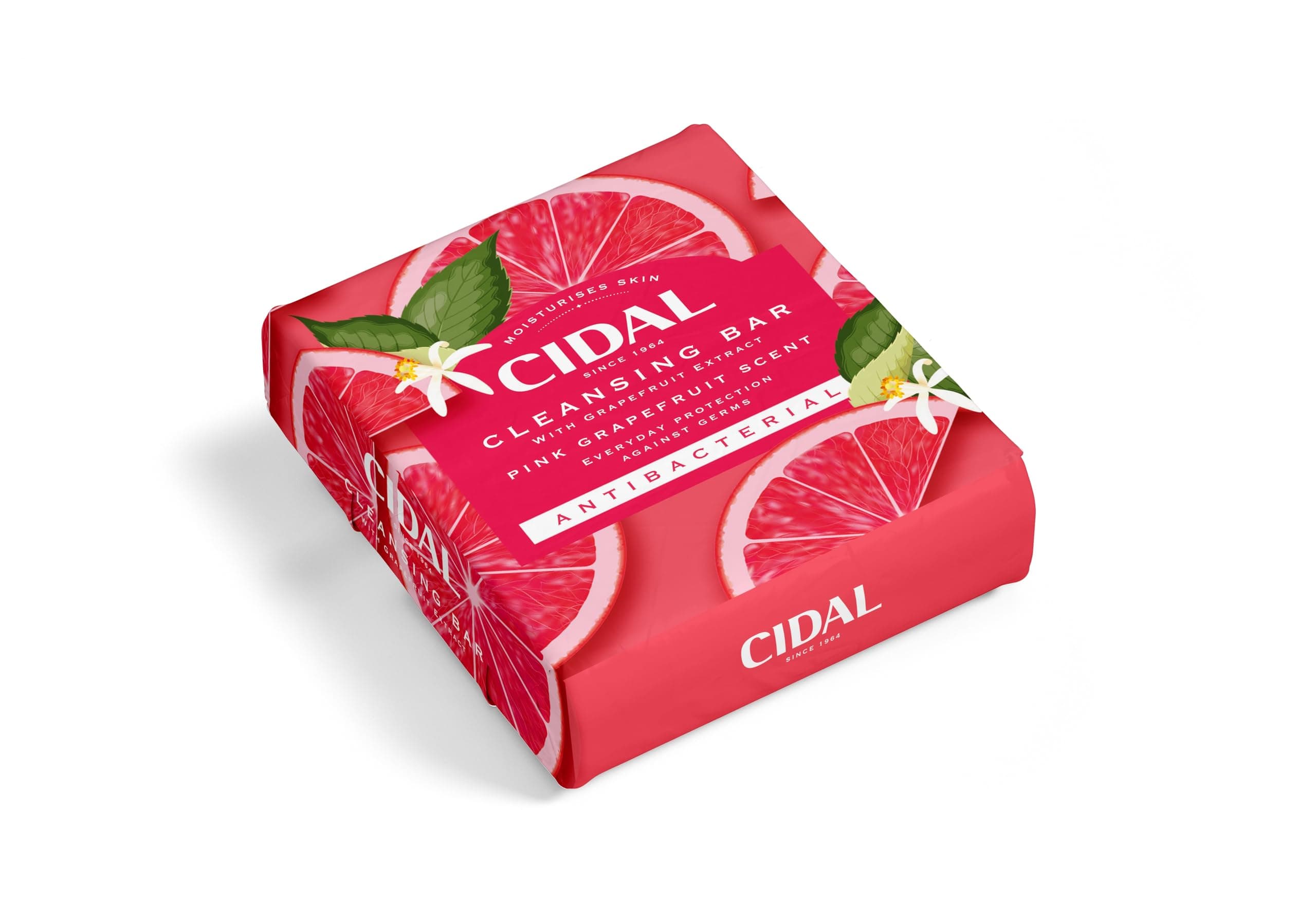 CIDAL Pink Grapefruit Cleansing Bar Soap, Antibacterial, With Grapefruit Extract, Twinpack (2 x 100g bars)
