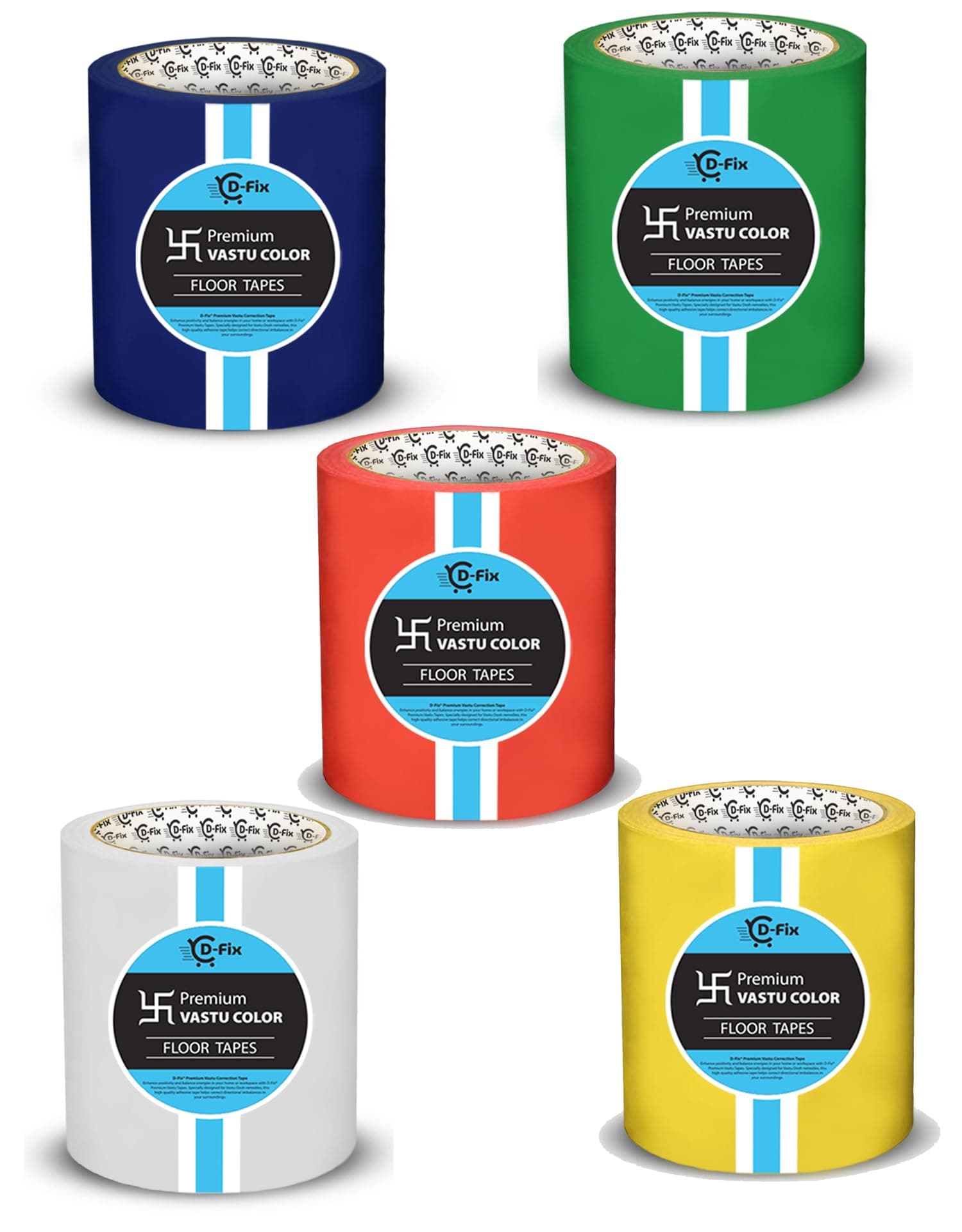 D-fix 5 Rolls Per Pack, Vastu Color Floor Tapes- 25 Meters in Length - 96mm Width/4inch, BOPP Vastu Tape Vastu Dosh Remedy | Vastu Correction for WC Toilet and Entrance Tape