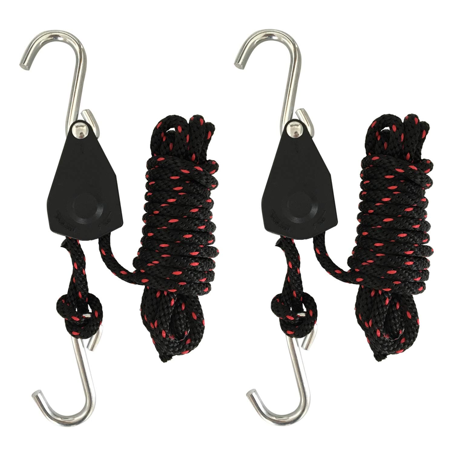 Rope Tie Downs, 1/4 in. X 10 ft. Heavy Duty Rope Lock Adjustable Ratchet Pulley for Kayak Canoe (2-Pack)