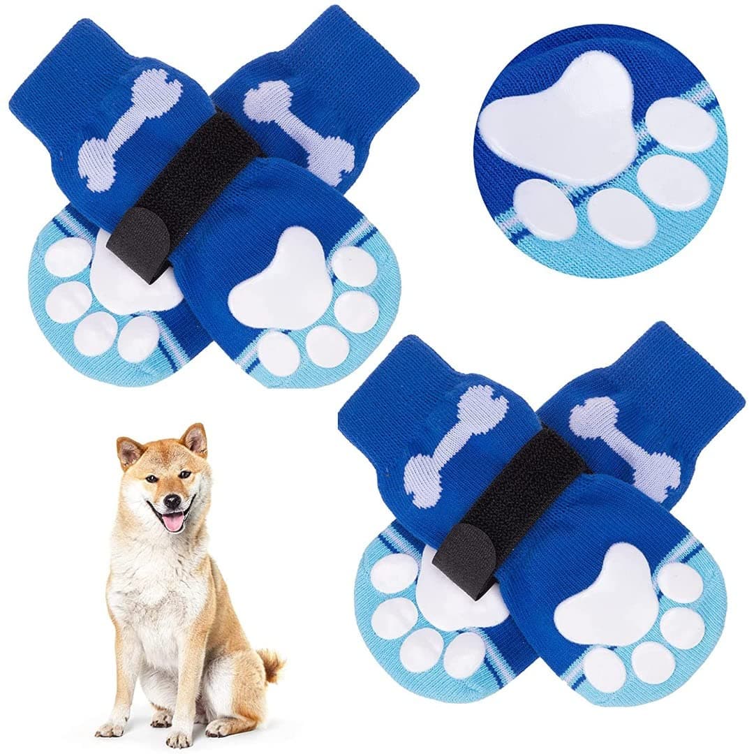 KUTKUT Anti-Slip Knit Socks with Bone Embroidery Pattern for Medium - Large Dogs | Traction Control Non-Slip Pet Paw Protectors with Grips For Big Dogs | Better Control on Hardwood Floor Paw Protector ( SIZE: L x W: 6.5 x 2.76")