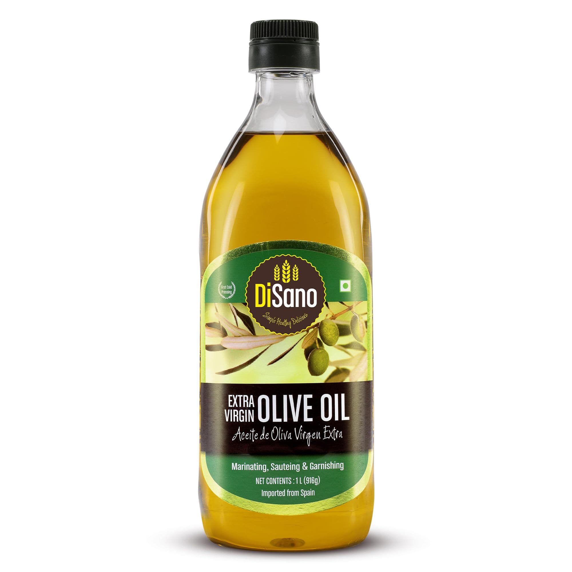 DiSano Extra Virgin Olive Oil 1L, Cold Pressed, First Extraction, Ideal for Sauteing, Grilling & Dressing